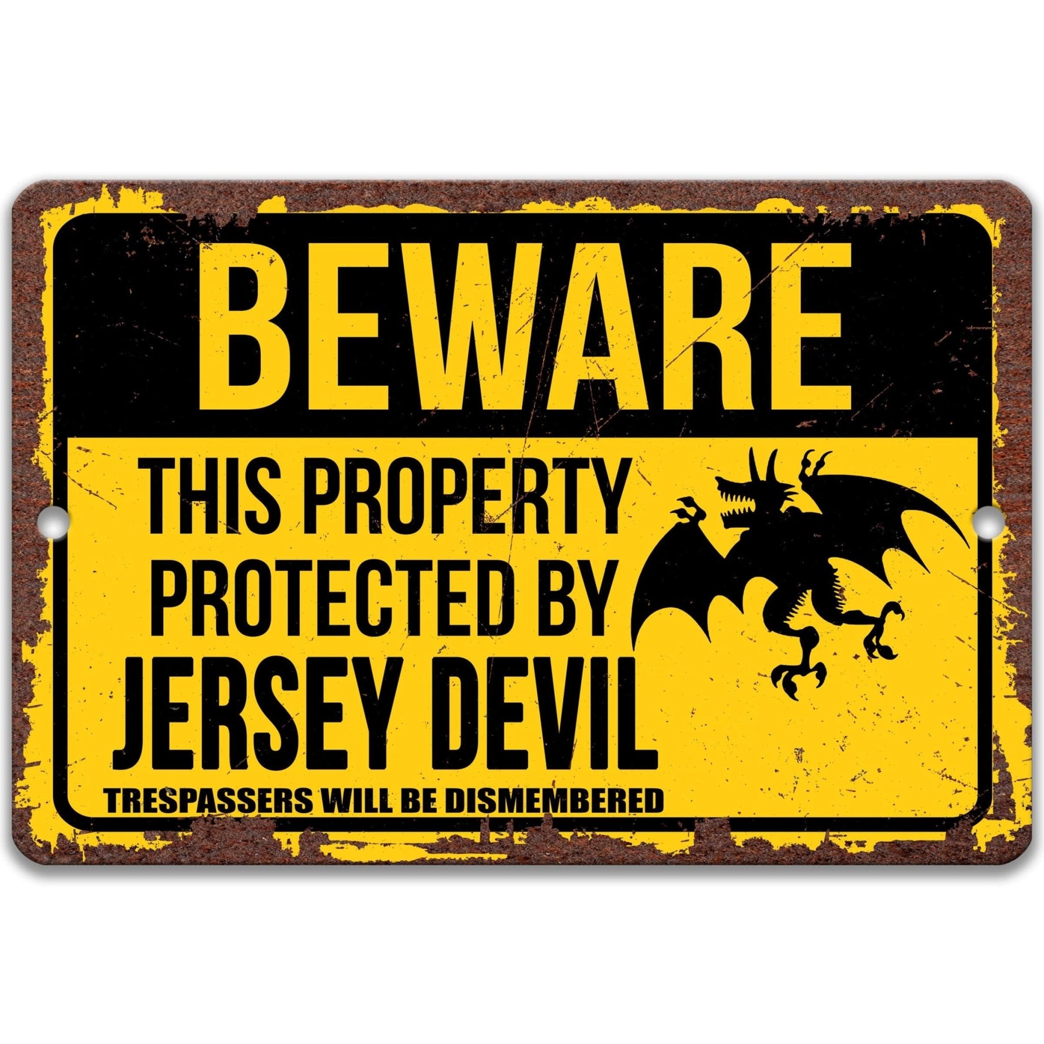 Beware This Property Protected by Jersey Devil No Trespassing Metal Signanimal