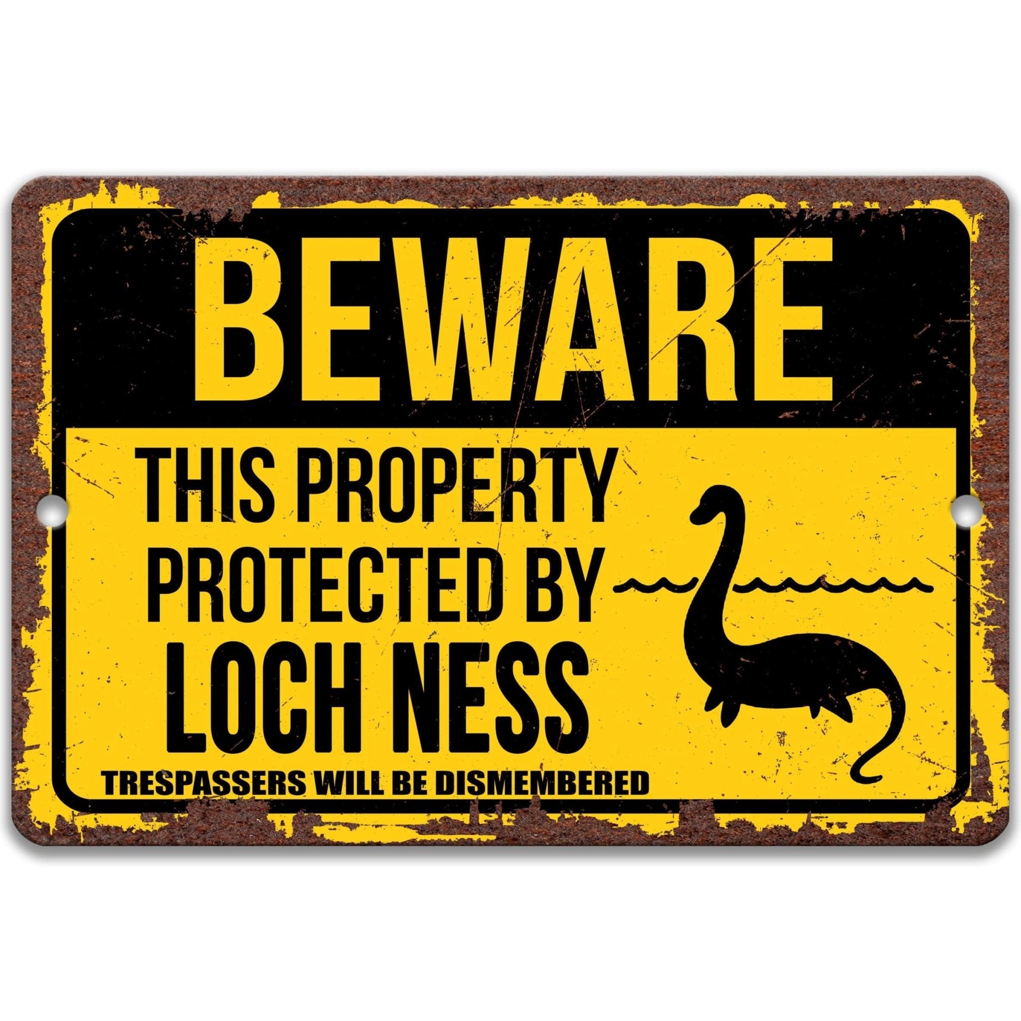 Beware This Property Protected by Loch Ness Monster No Trespassing Metal Signanimal