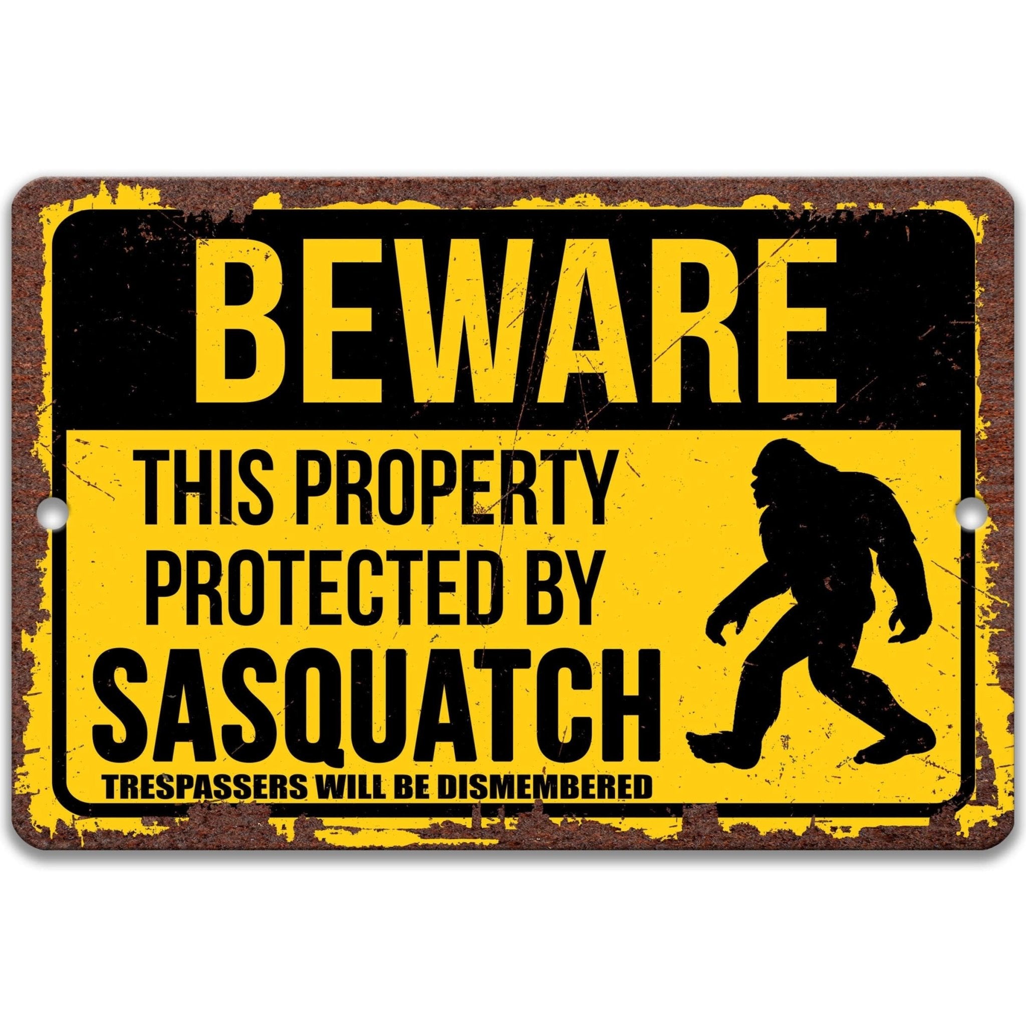 Beware This Property Protected by Sasquatch No Trespassing Metal Signanimal