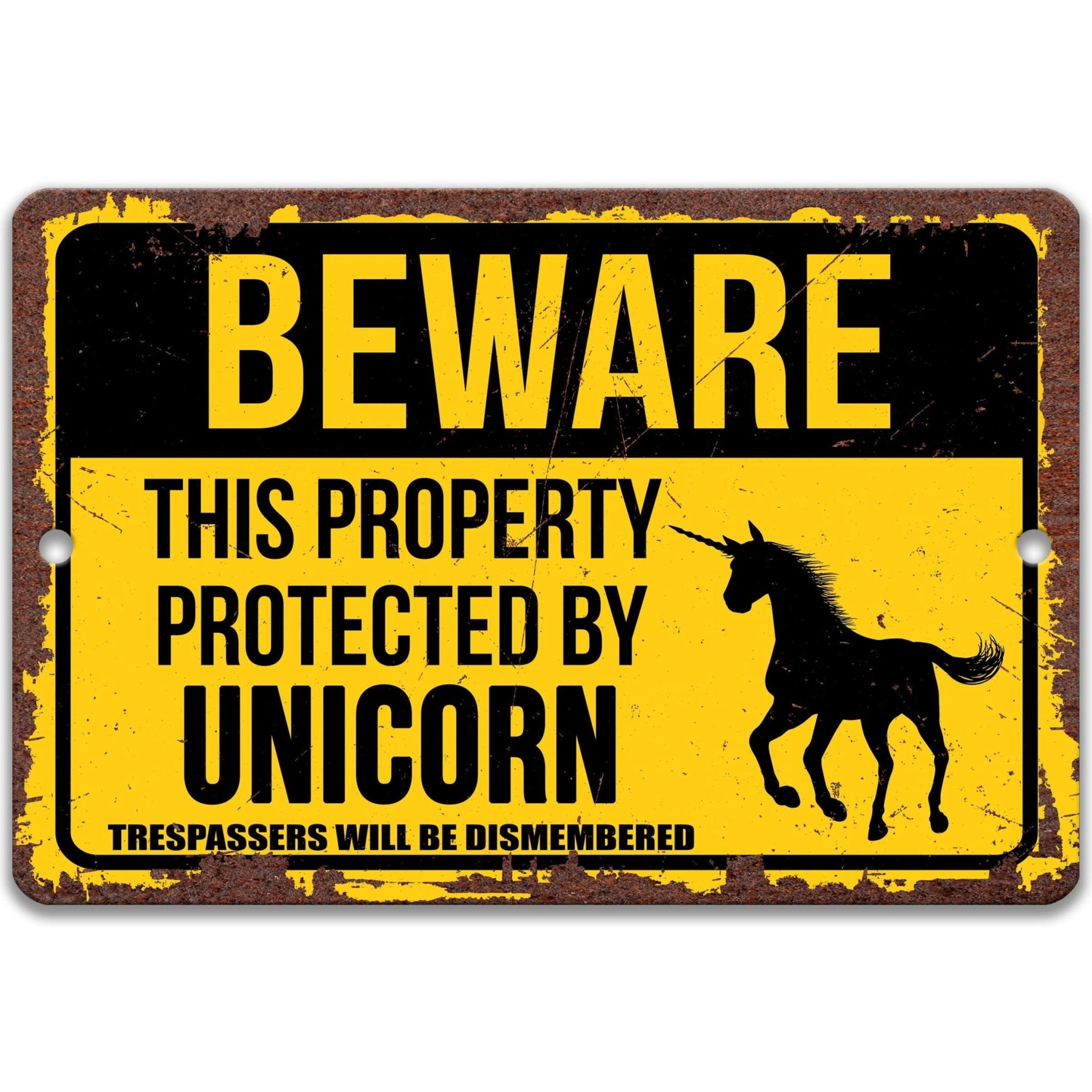Beware This Property Protected by Unicorn No Trespassing Metal Signamerican folklore