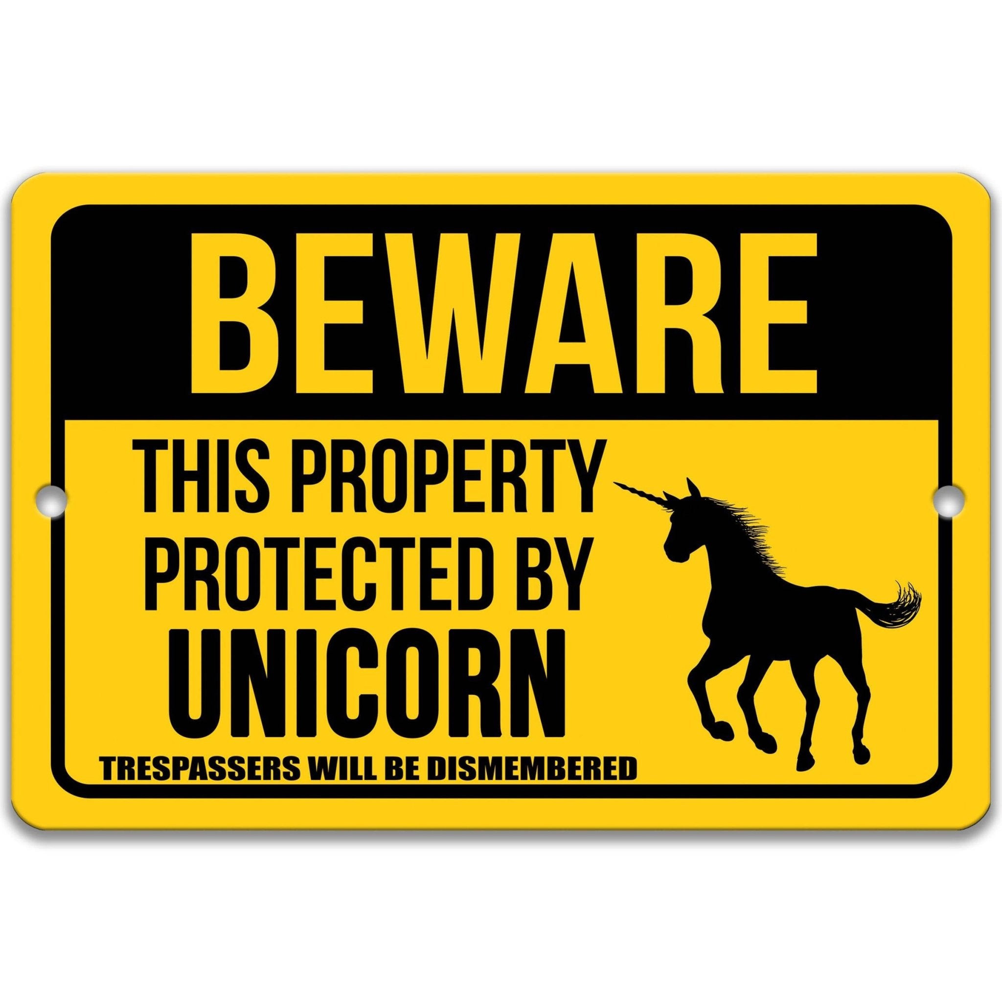 Beware This Property Protected by Unicorn No Trespassing Metal Signamerican folklore
