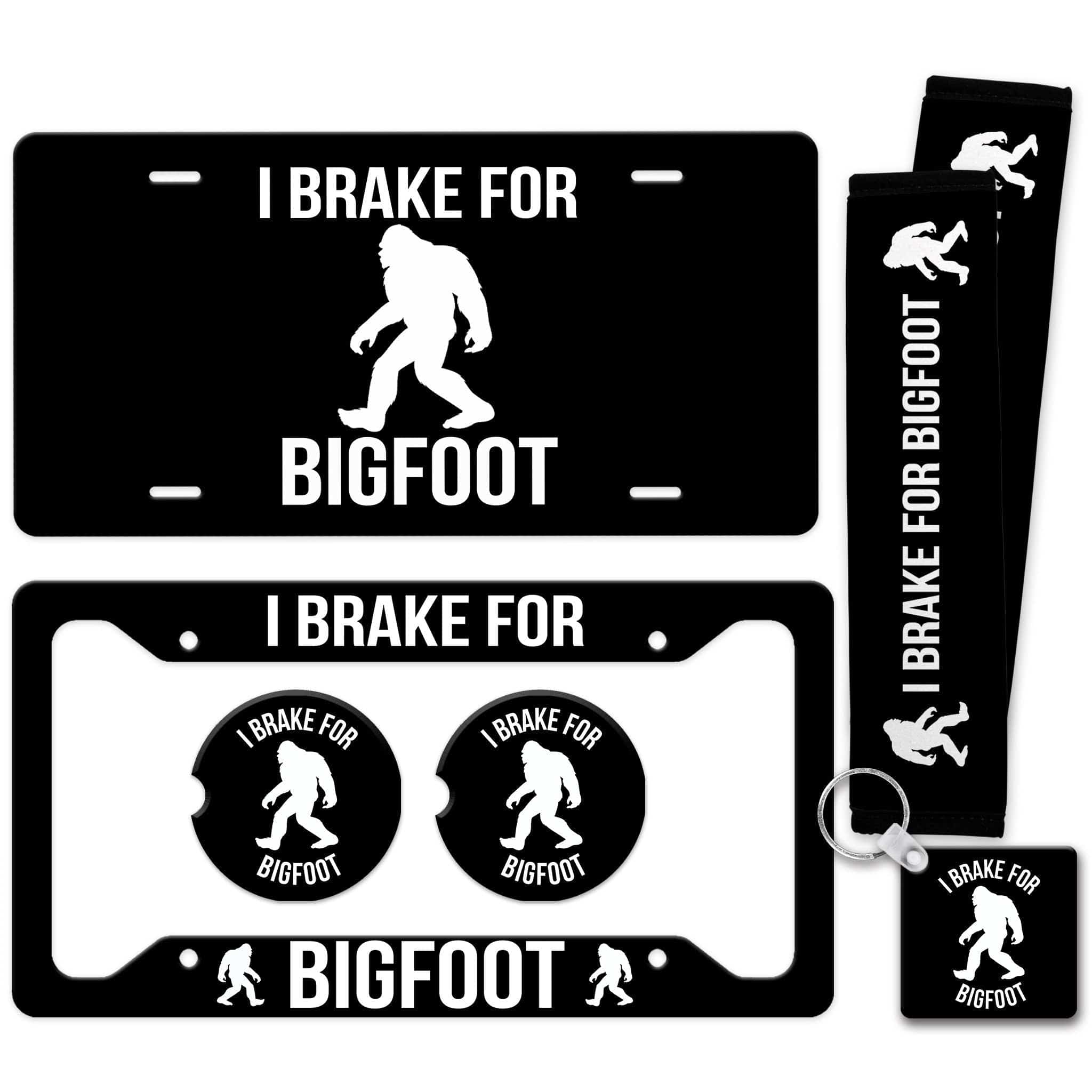 Bigfoot License Plate - I Break for Bigfoot License Plate Frame - Made in the USA - Bigfoot Car Tag