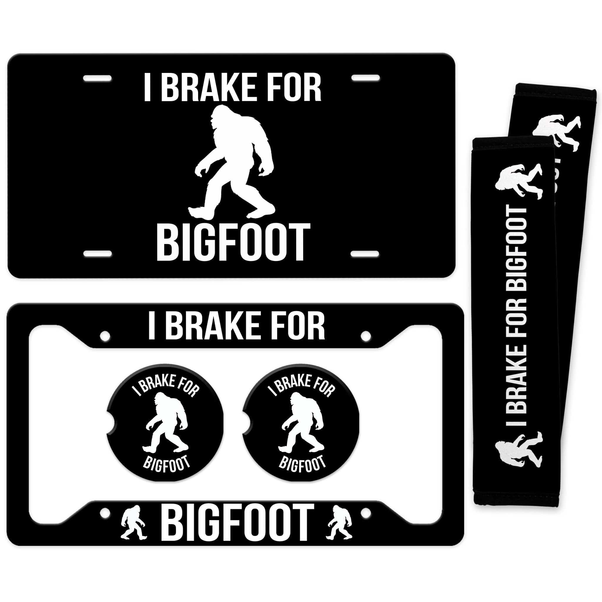 Bigfoot License Plate - I Break for Bigfoot License Plate Frame - Made in the USA - Bigfoot Car Tag