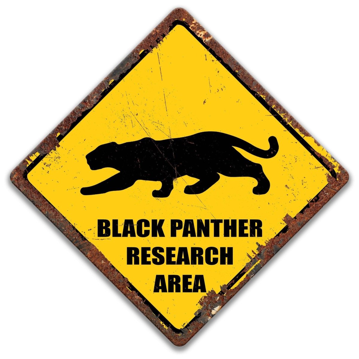 a sign with a black panther silhouette and the text "Black Panther Research Area" written below it.