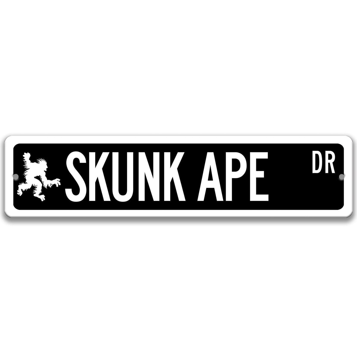 Black Skunk Ape aluminum street name sign with white lettering