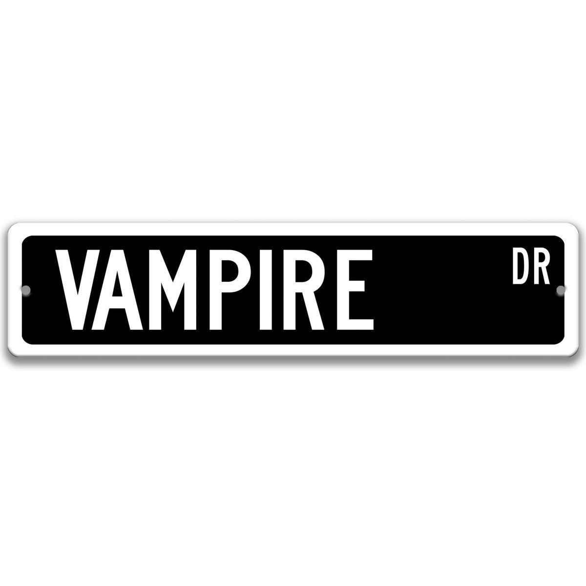 Black Vampire aluminum street name sign with white lettering, alternate layout