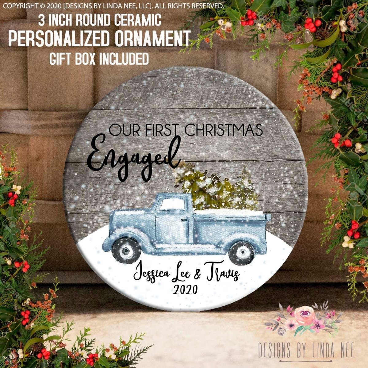 Blue truck Engagement Ornament