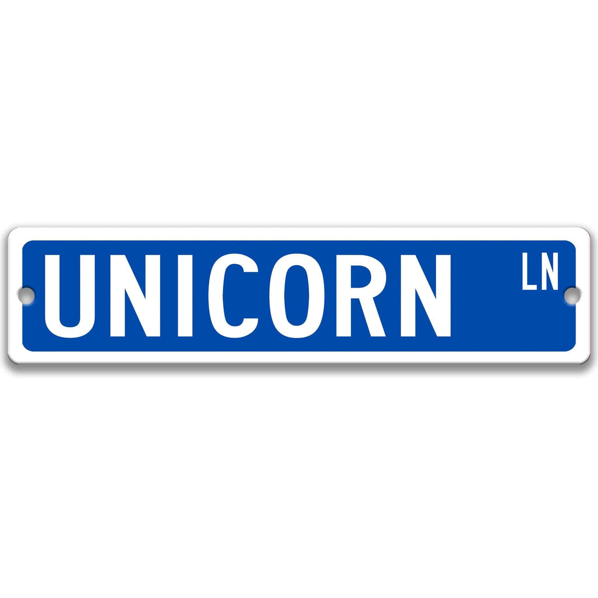 Blue Unicorn aluminum street sign with white lettering