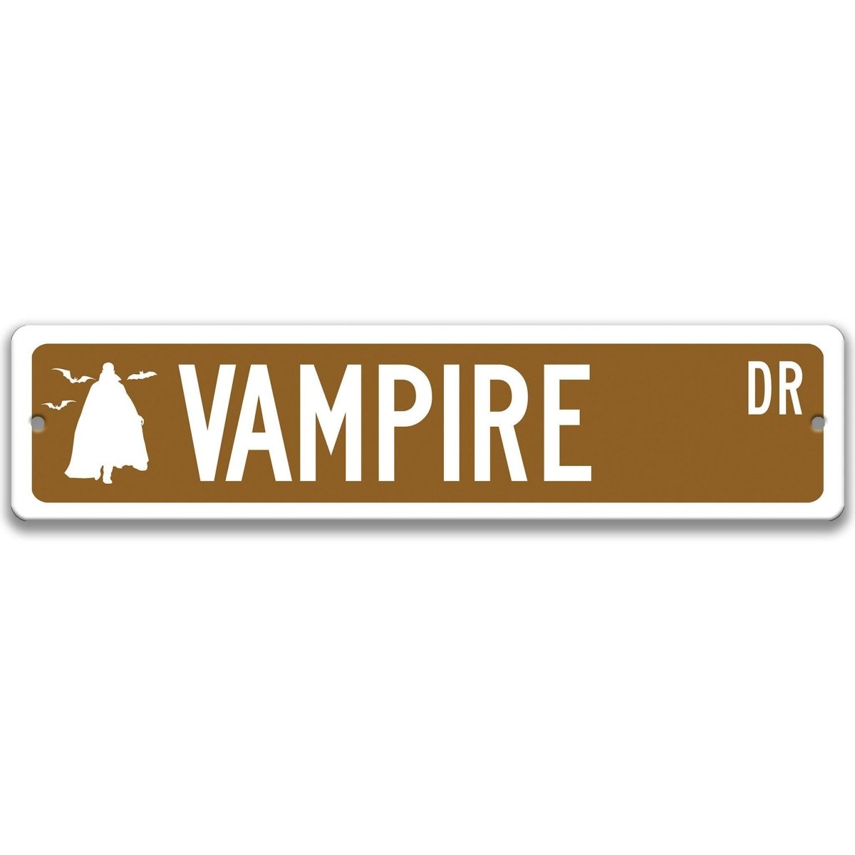 Brown Vampire aluminum street name sign with white lettering