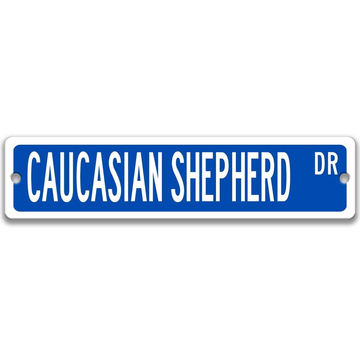 Blue Caucasian Shepherd DR aluminum street sign with white lettering