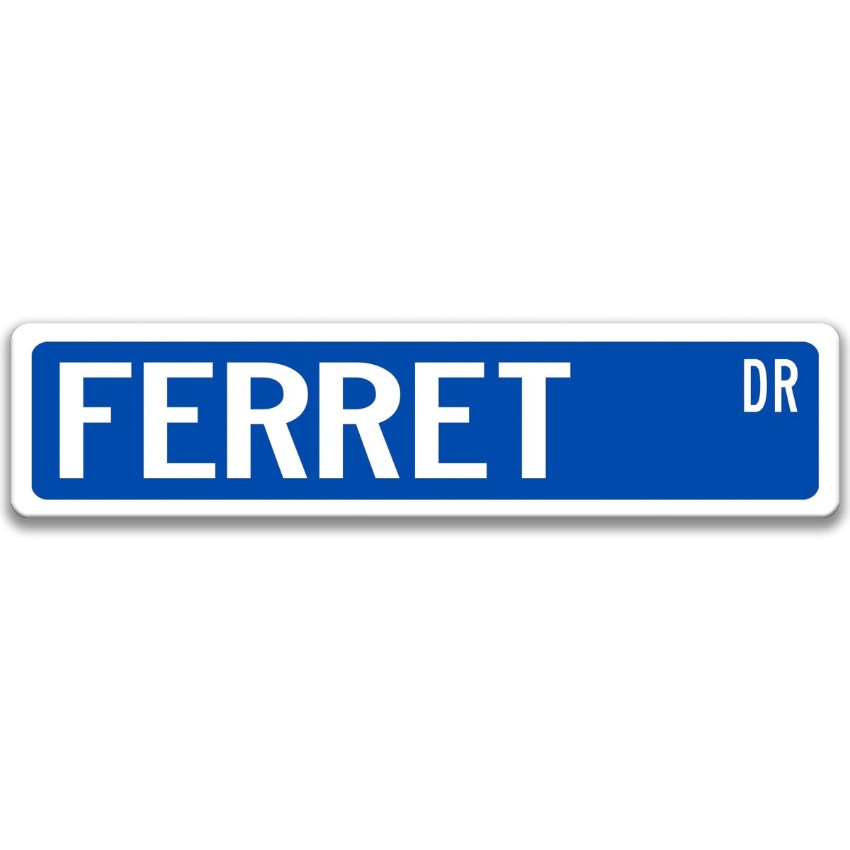 Ferret Street Name metal sign with blue background
