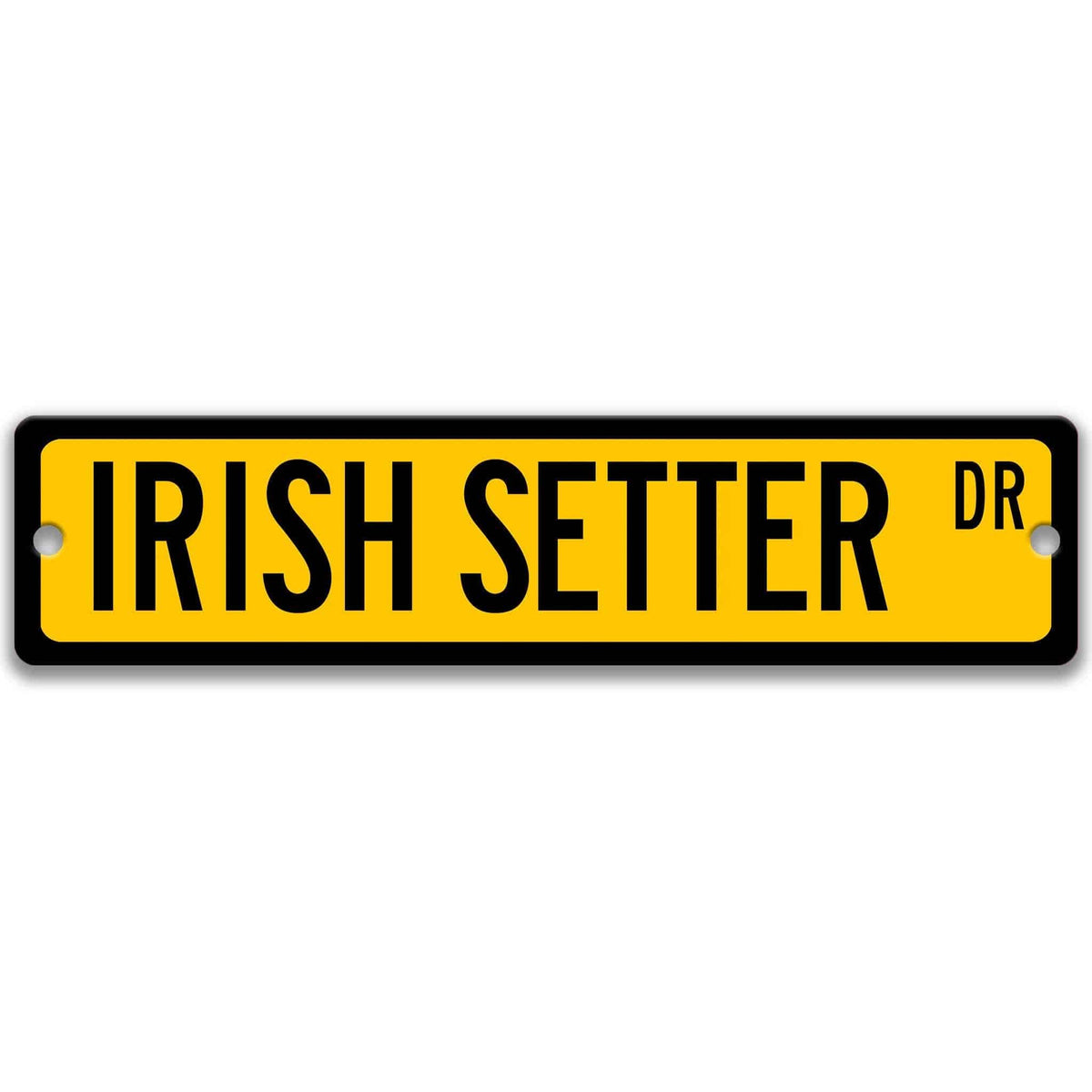 Yellow Irish Setter DR aluminum street sign with black lettering