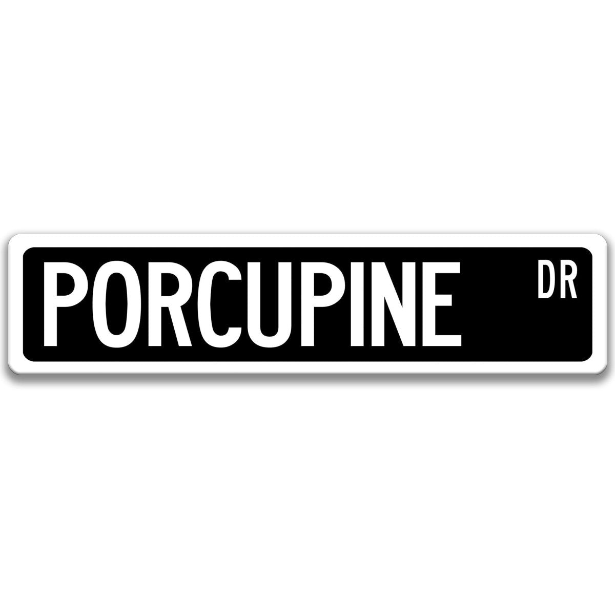 Porcupine metal street sign in black background
