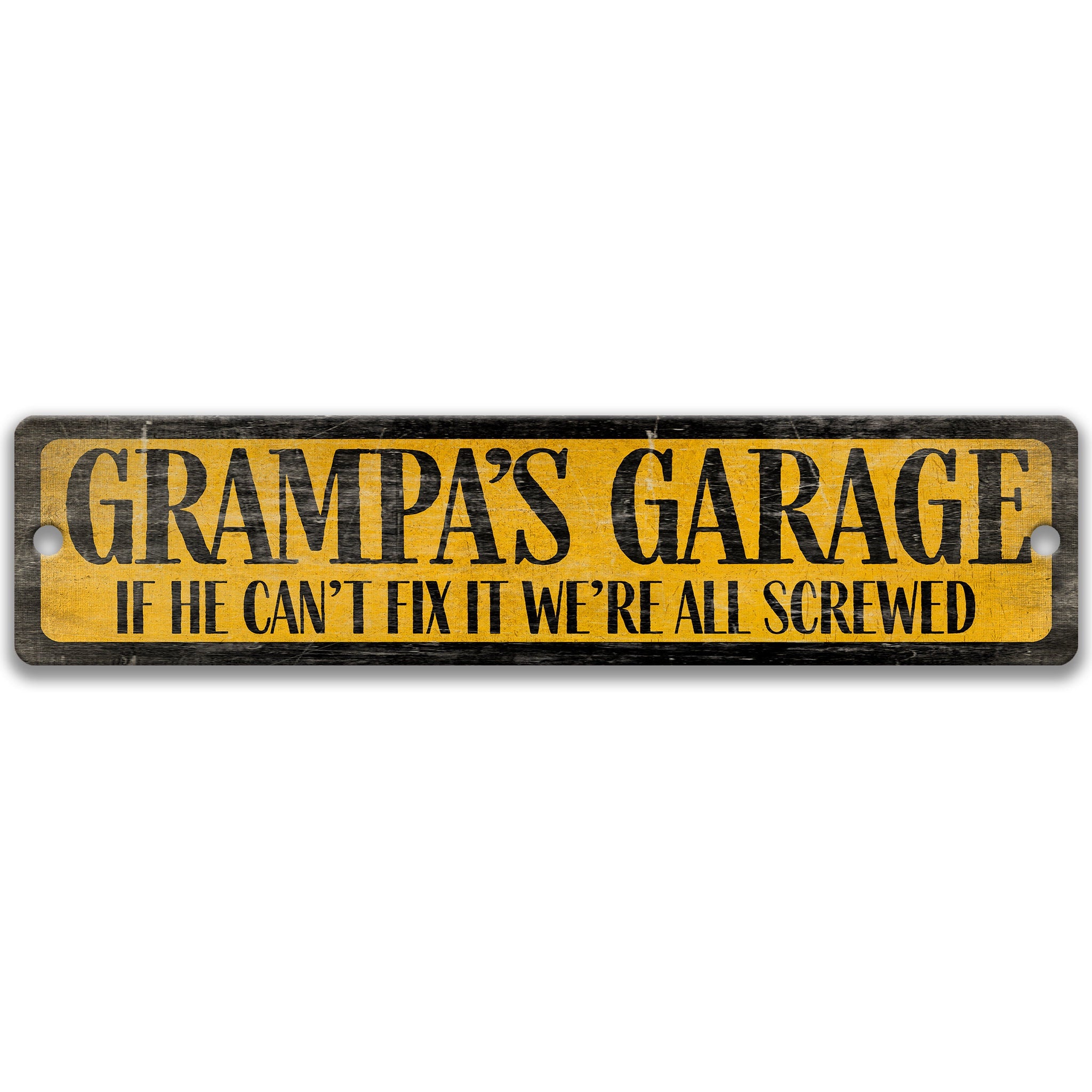 The image is a sign that reads "GRAMPPA'S GARAGE" in black and yellow text.