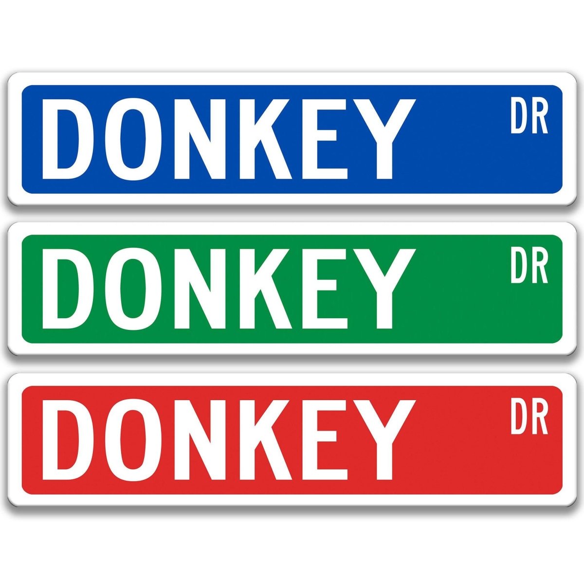 Donkey metal street sign with black donkey silhouette, customizable background color, heavy gauge aluminum