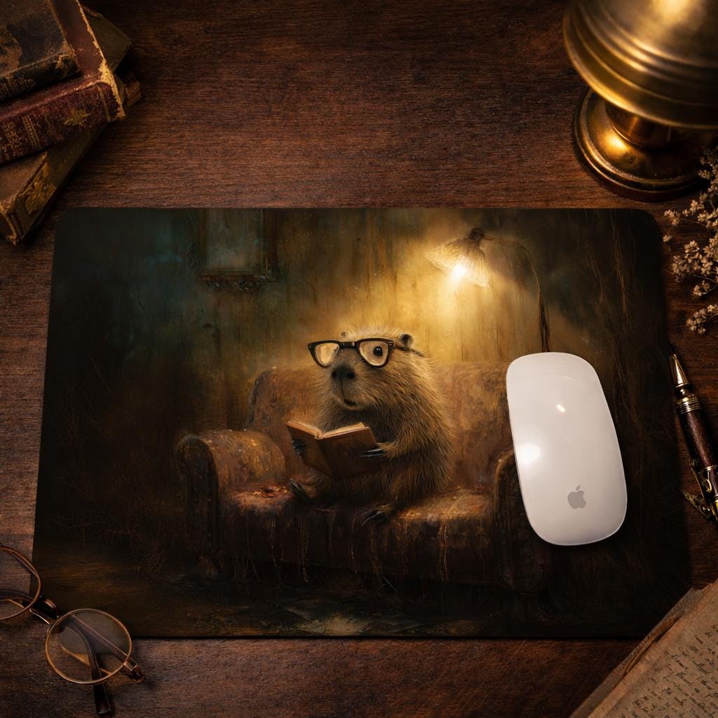 Capybara Dark Academia Mouse Pad & Desk Mat