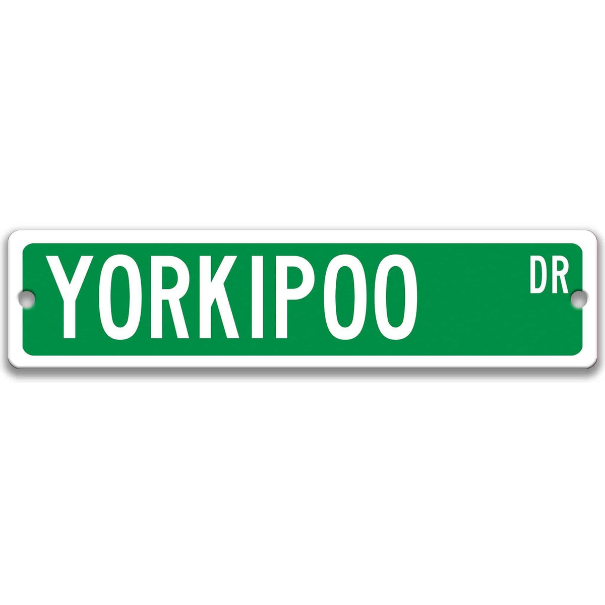 Gray Yorkipoo DR aluminum street sign with black lettering