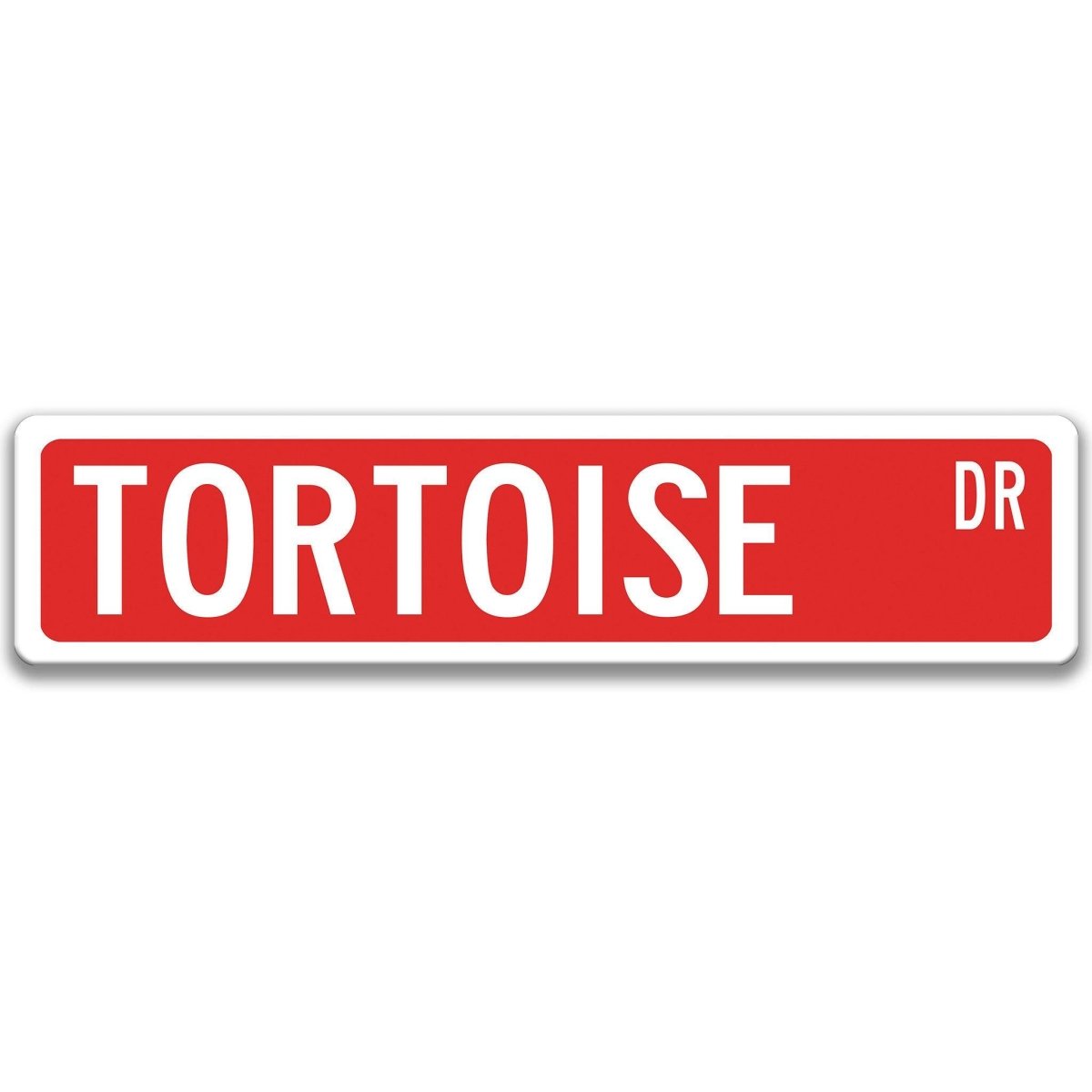 Tortoise Street Name metal sign with red background