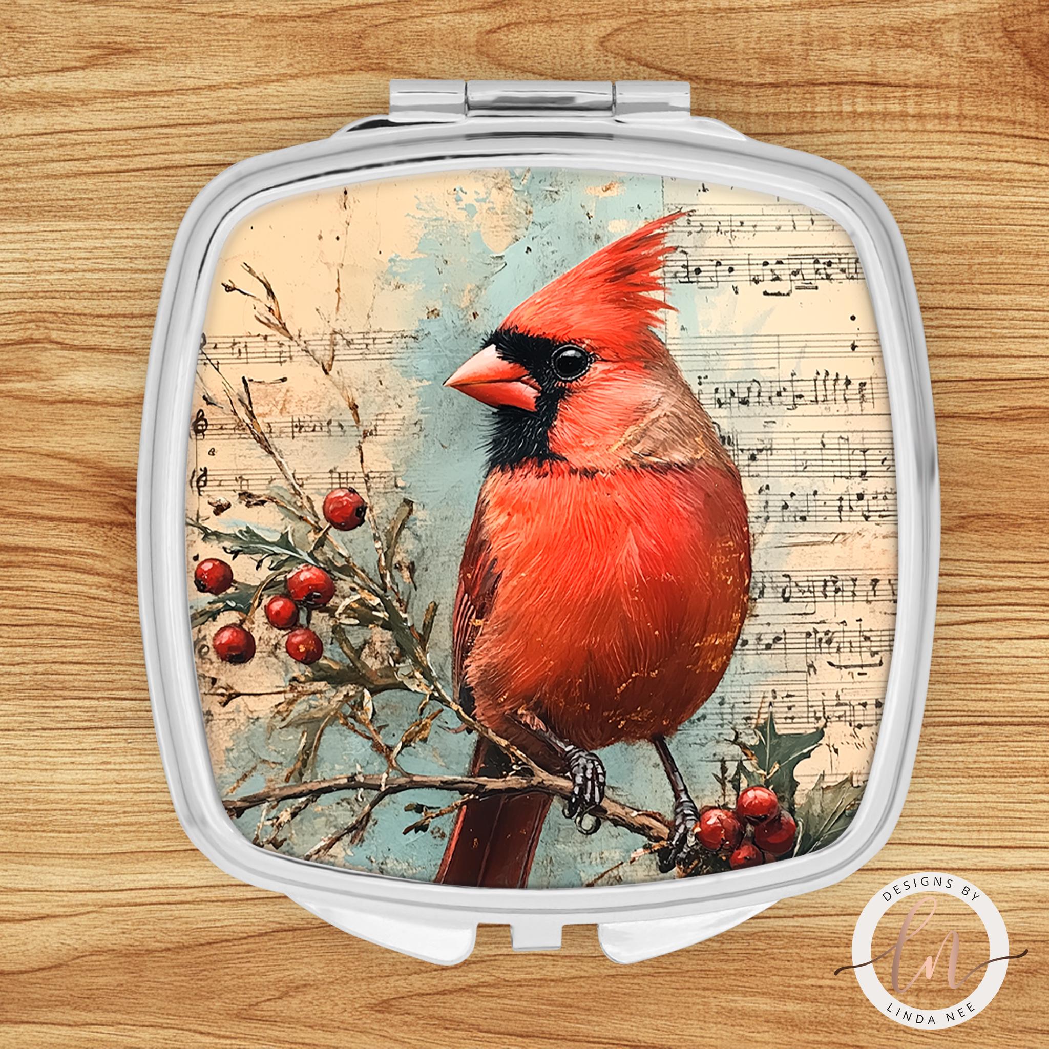 Cardinal Christmas Compact Mirror - Vintage Music Gift