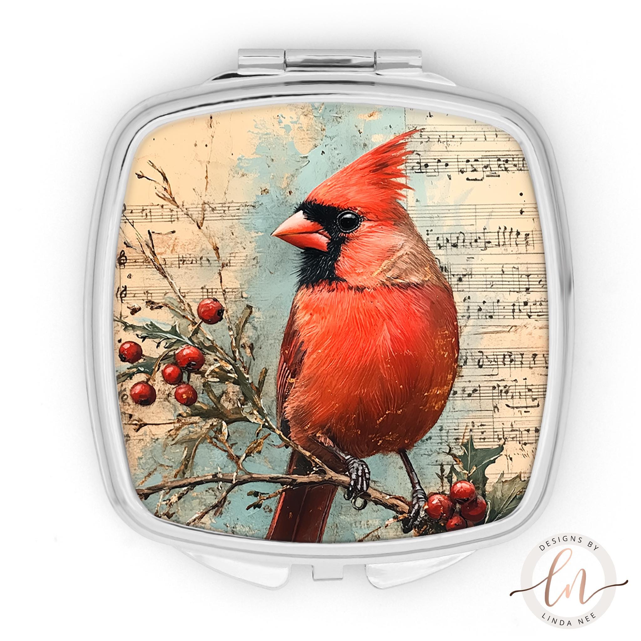 Cardinal Christmas Compact Mirror - Vintage Music Gift