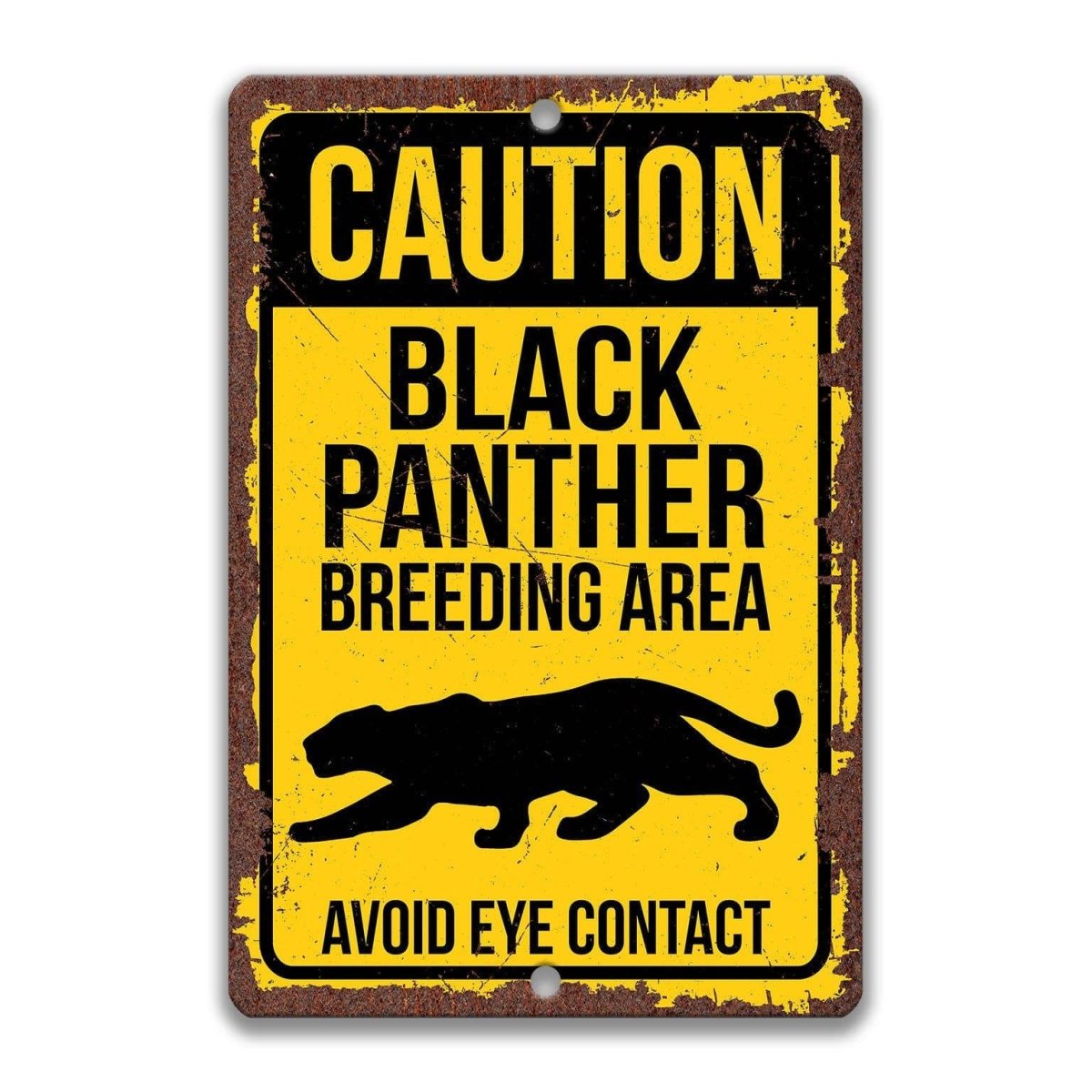 Caution Black Panther area sign, clean glossy finish, bold prowling panther silhouette with warning text