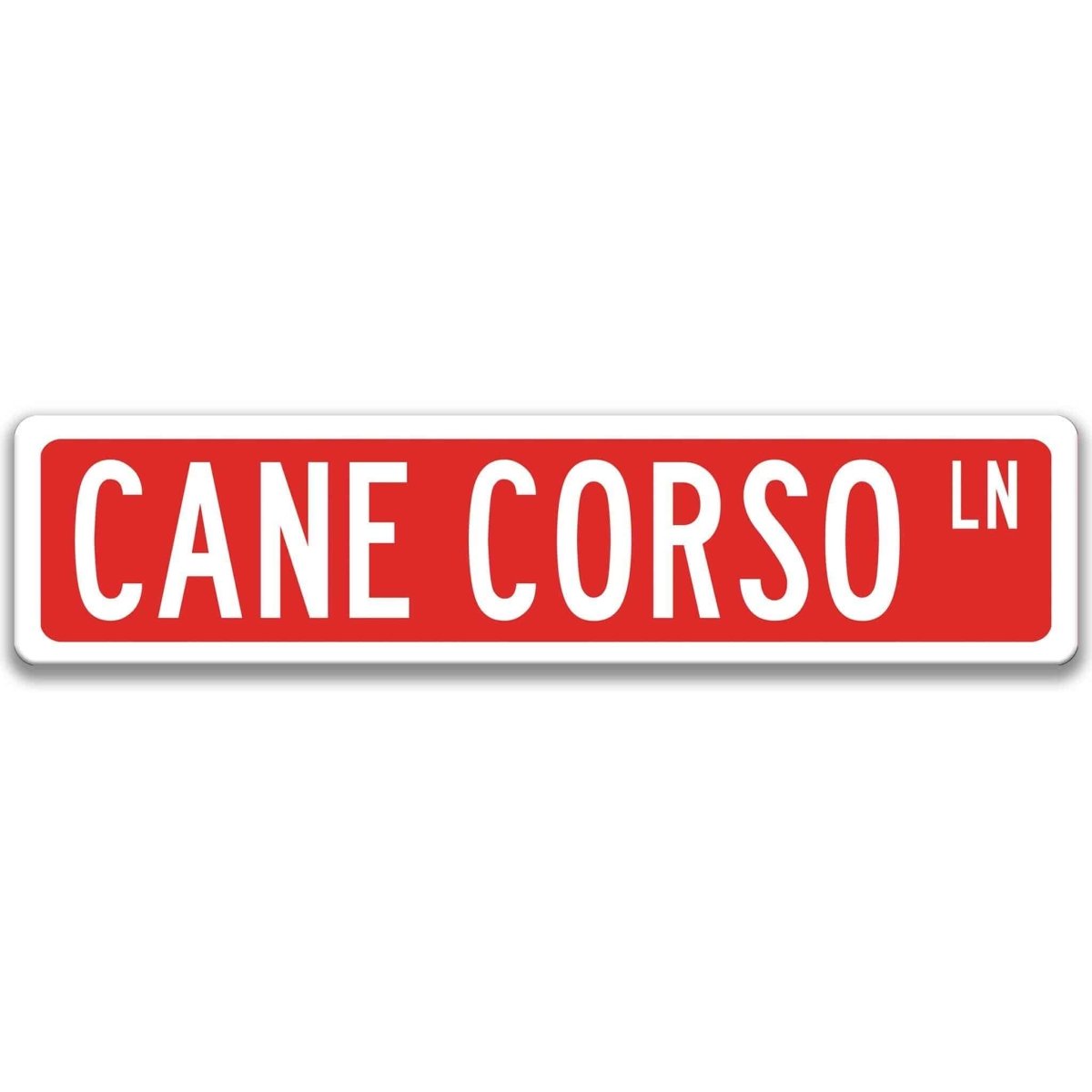 Red Cane Corso DR aluminum street sign with white lettering