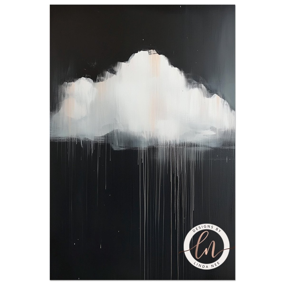 Cloud on dark sky print displayed in a gold frame on a blue wall