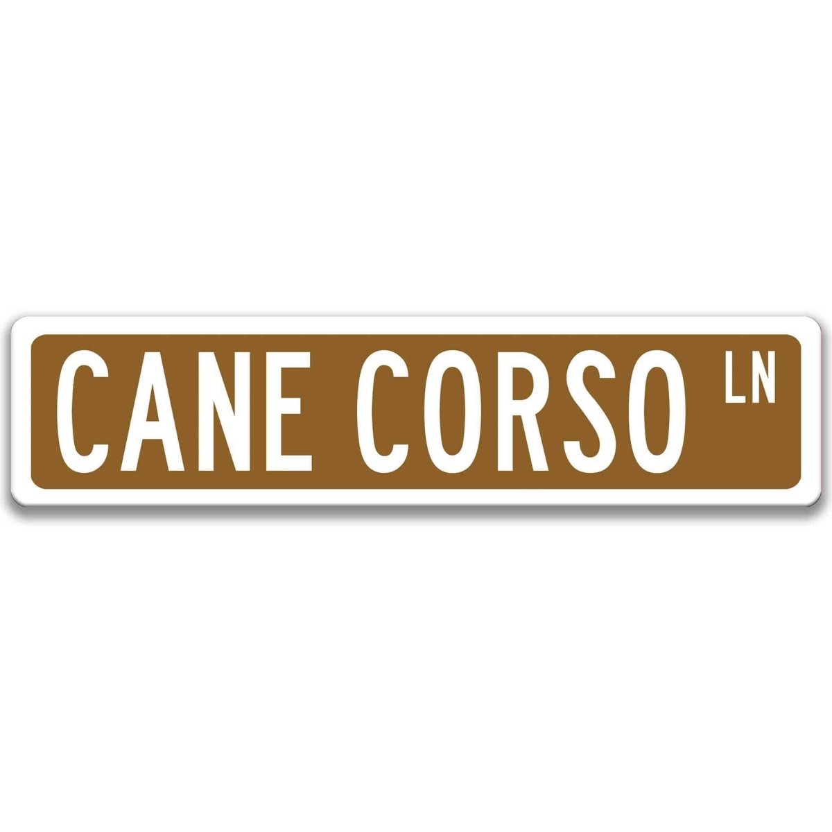 Brown Cane Corso DR aluminum street sign with white lettering