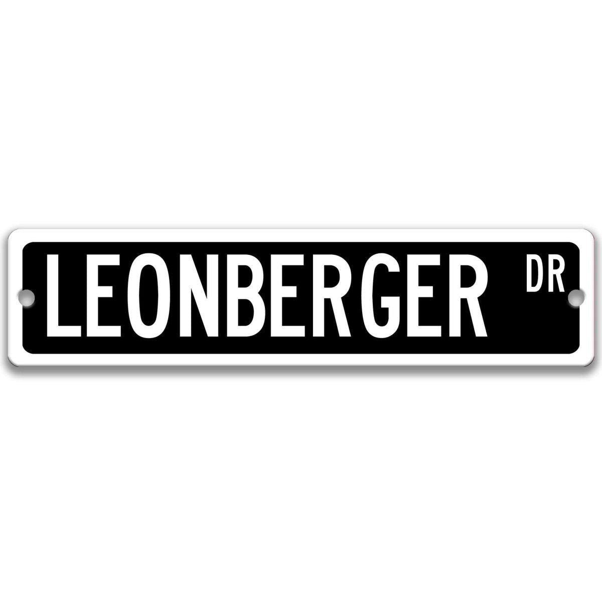 Blue Leonberger DR aluminum street sign with white lettering