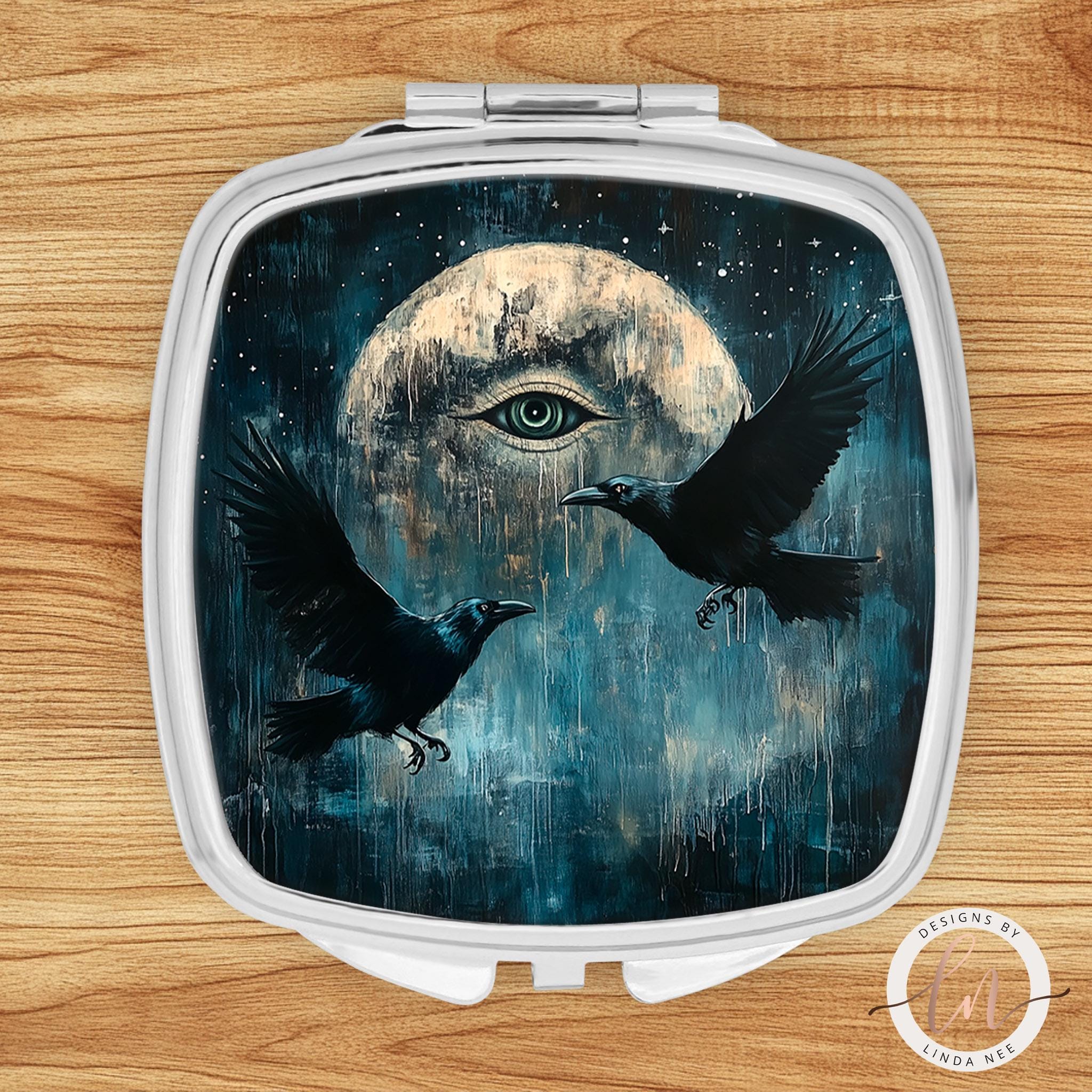Celestial Compact Mirror - Gothic Raven All Seeing Eye Gift