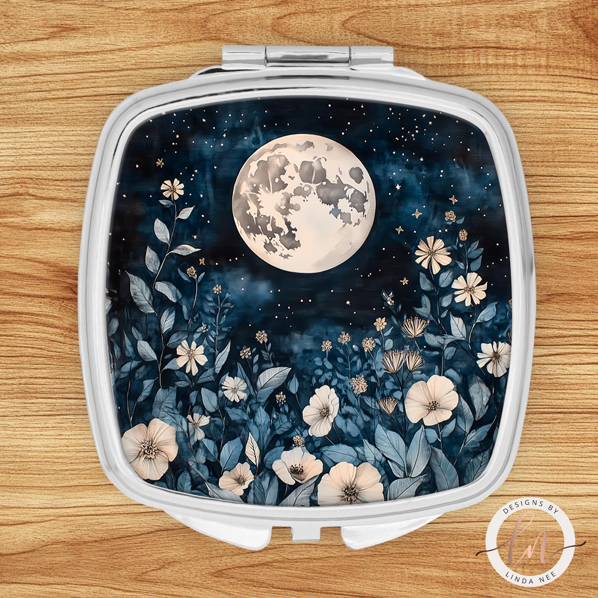 Celestial Compact Mirror - Moonlit Flora Cottagecore Gift