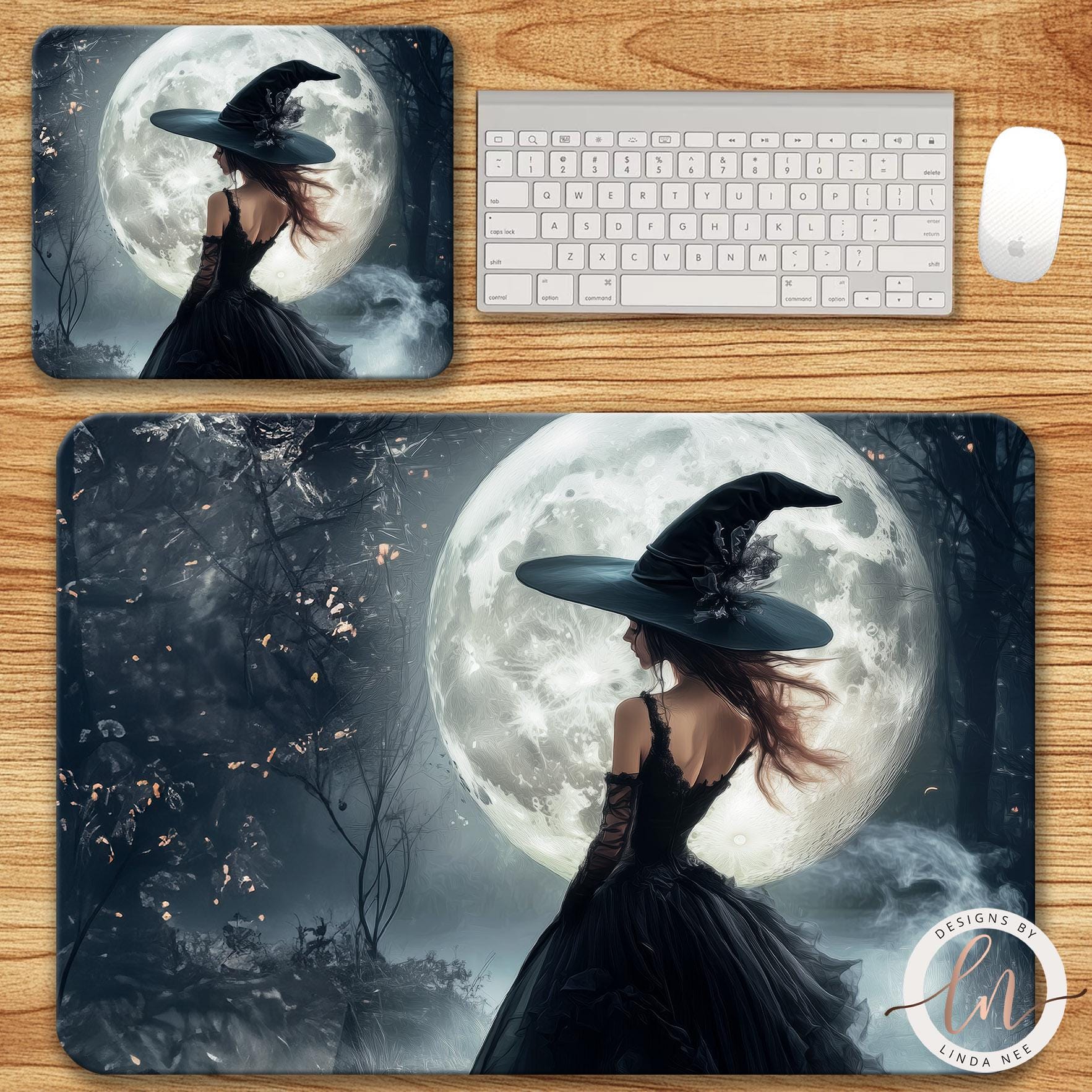 Celestial Witch in the Forest Mousepad - Full Moon Art