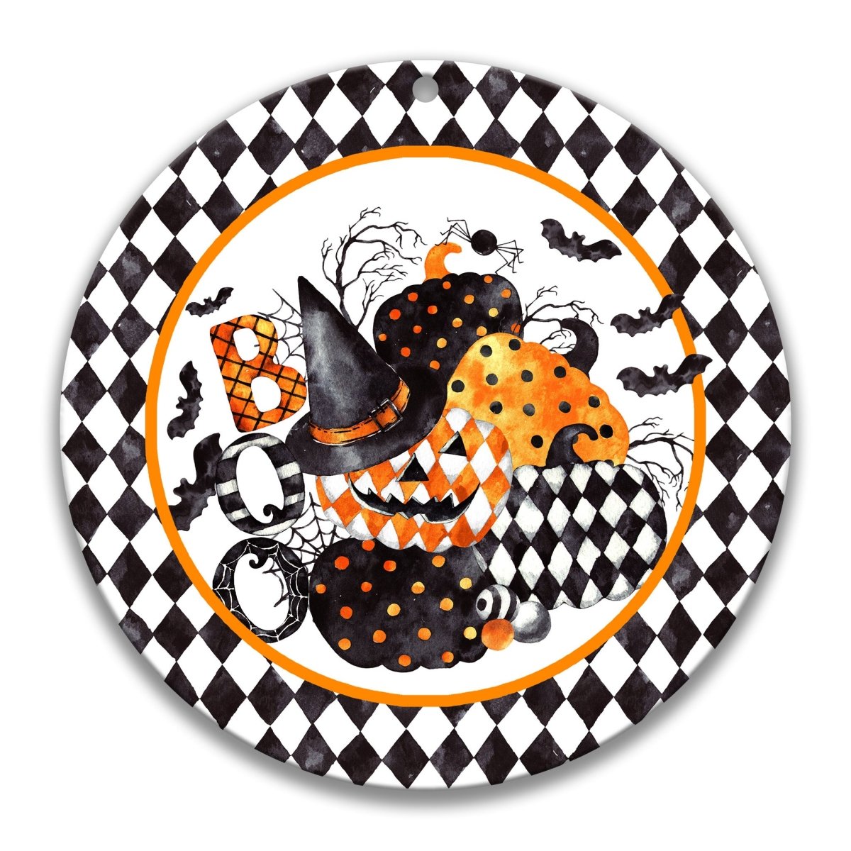 Boo Pumpkin Halloween Wreath Metal Sign
