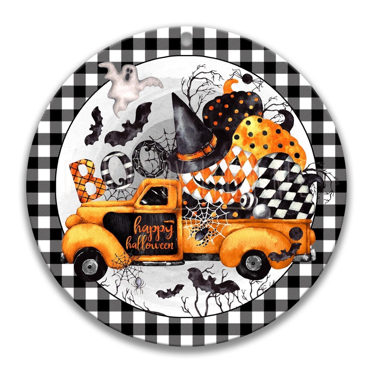 Pumpkin Truck Halloween Wreath Sign