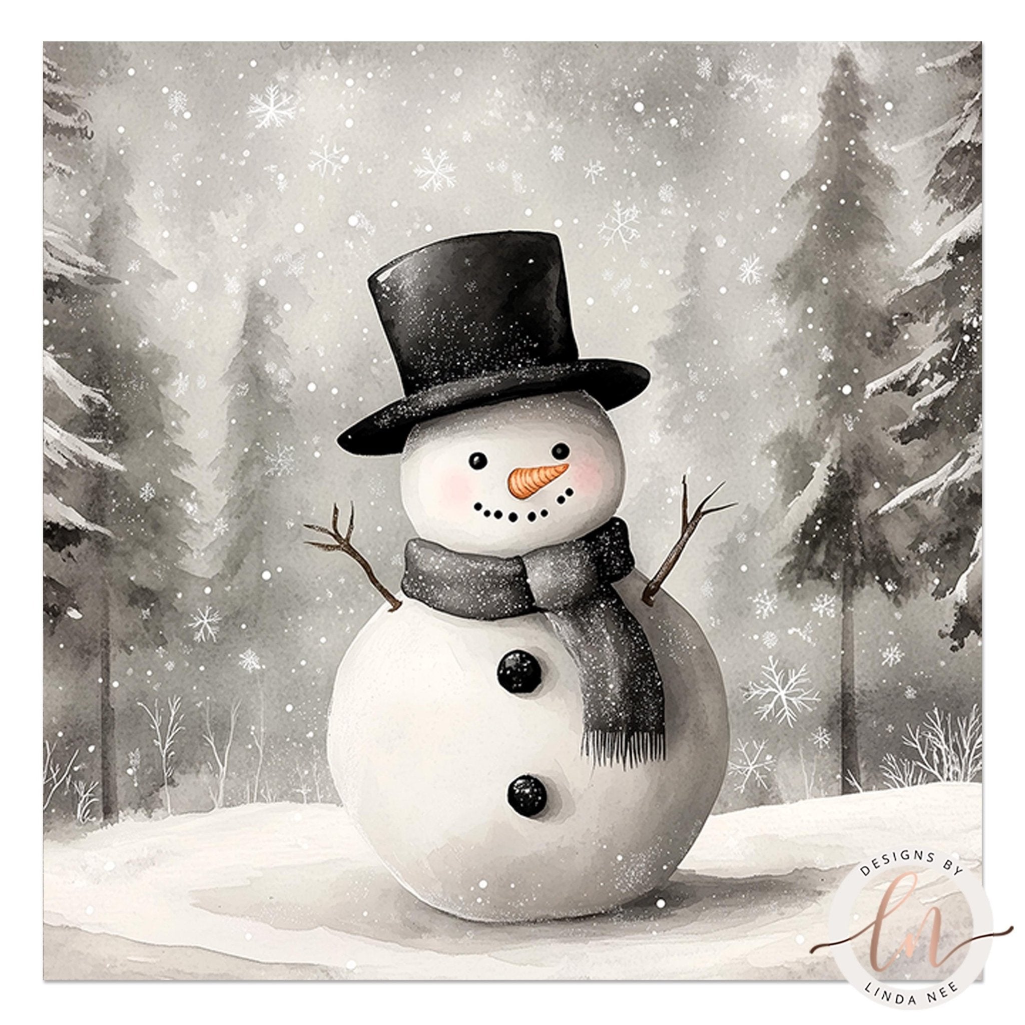 Cheerful Snowman Illustration, Winter Wall Artai