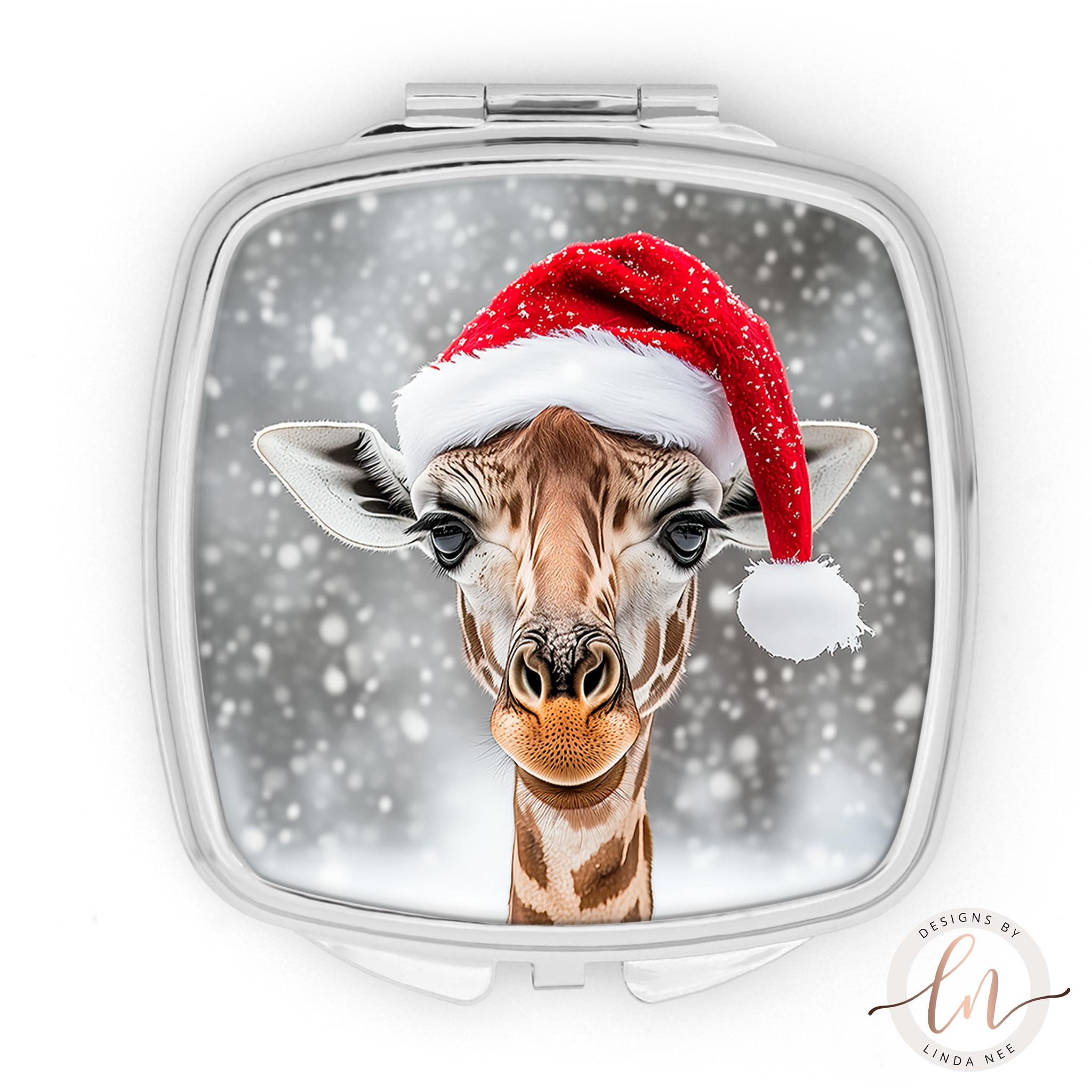 Christmas Giraffe Compact Mirror - Cottagecore Holiday Gift