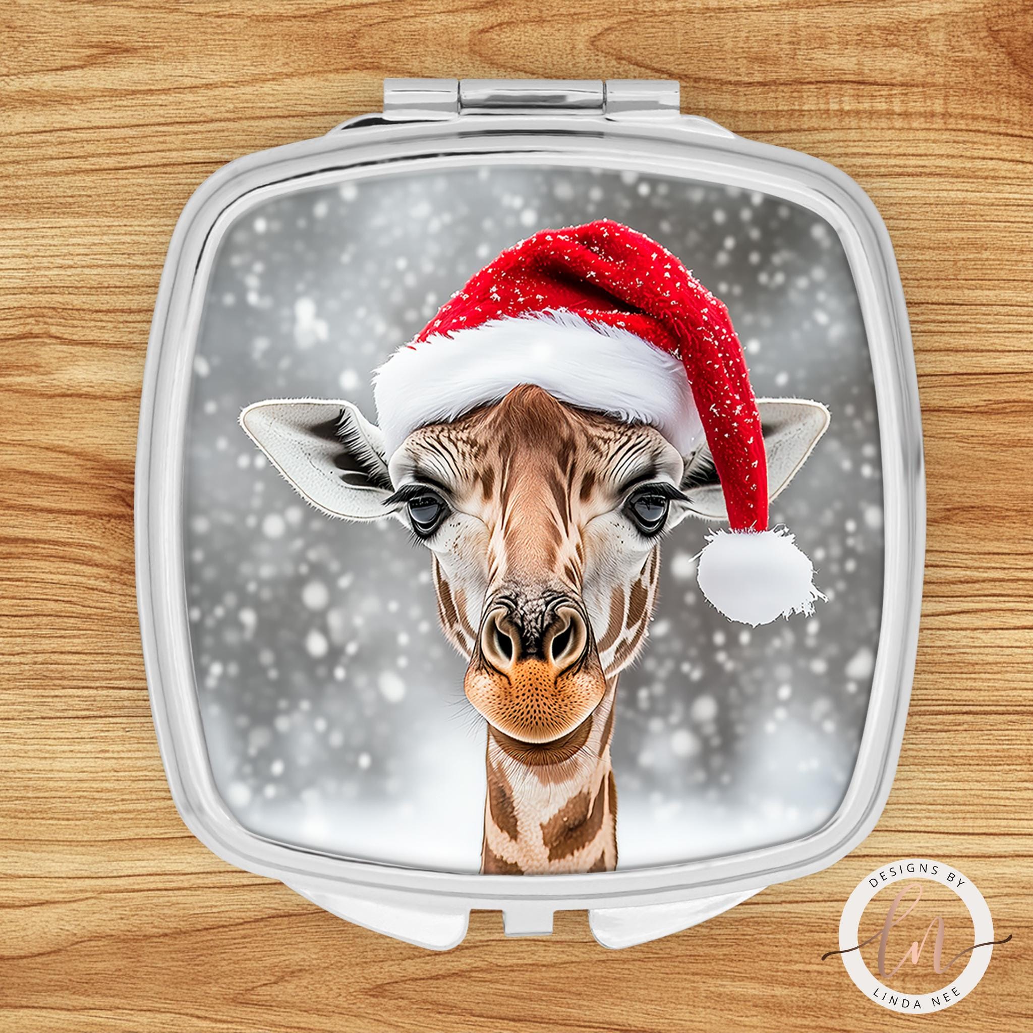 Christmas Giraffe Compact Mirror - Cottagecore Holiday Gift