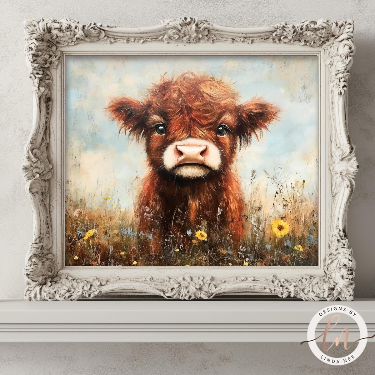 Cow in Flowers Print