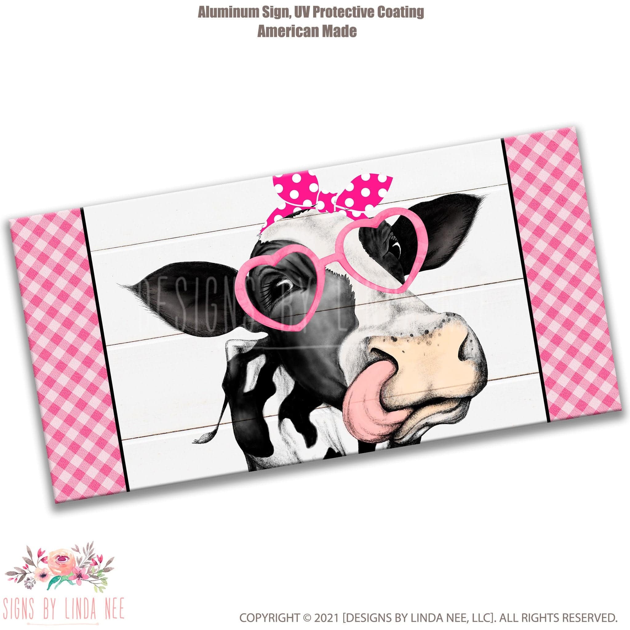 Cute Pink Heifer with Sunglasses Wreath Sign