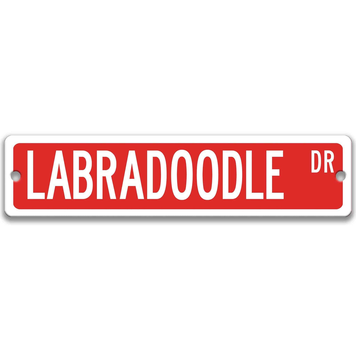 Yellow Labradoodle DR aluminum street sign with black lettering