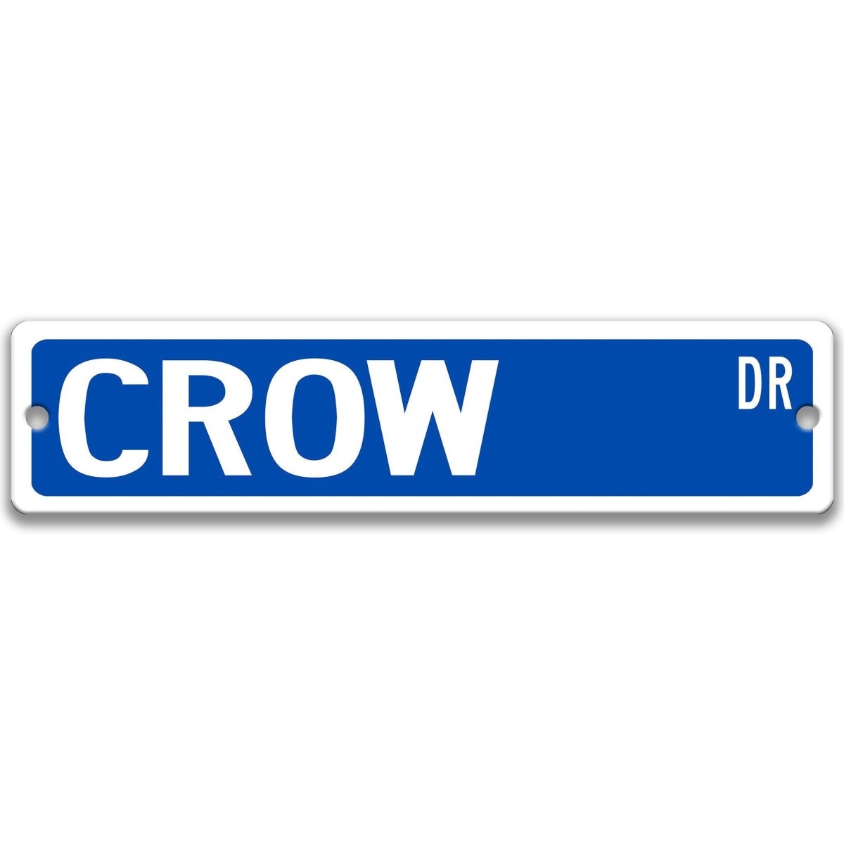 Crow metal street sign shown in three sizes, 3x12, 4x18, and 6x24 inches
