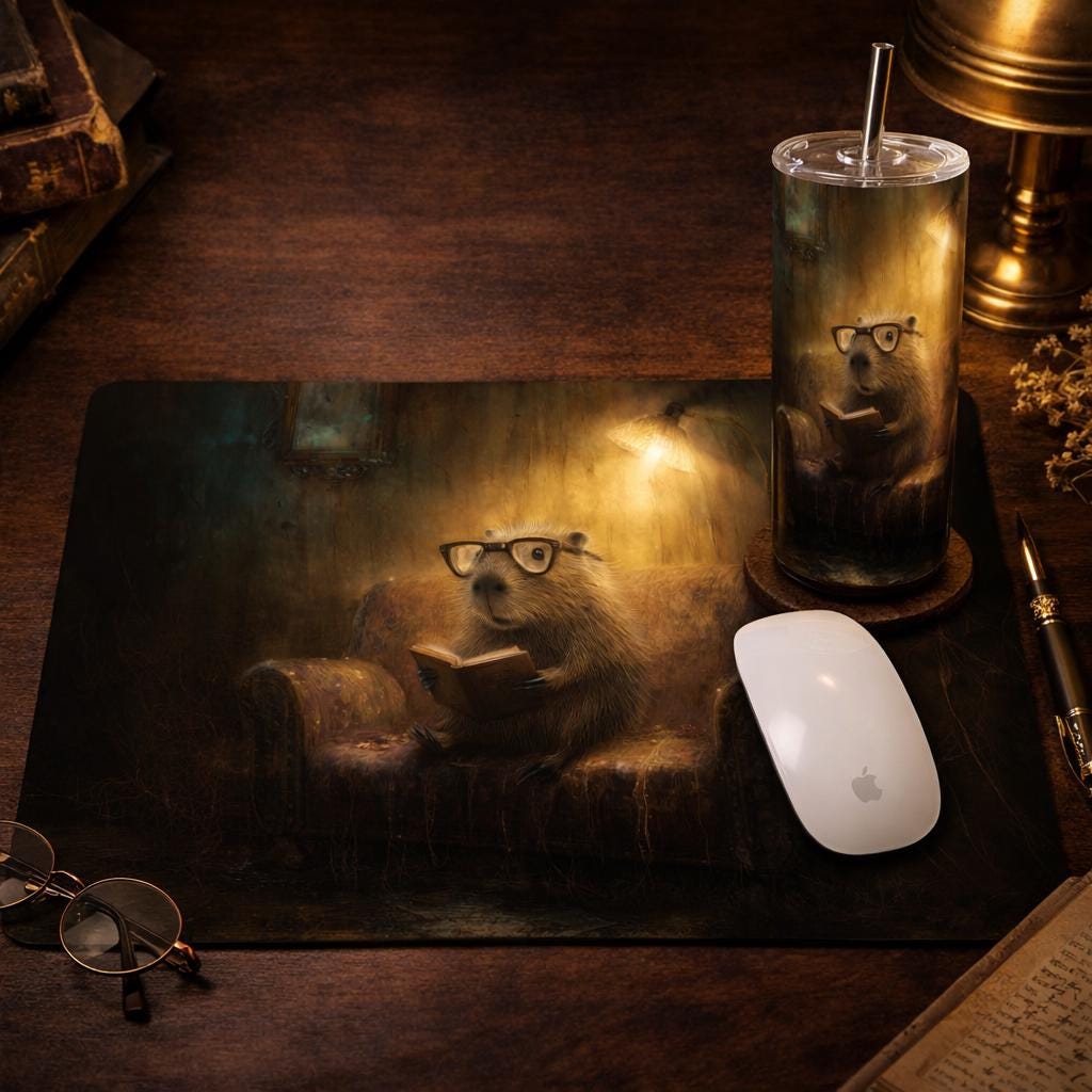 Capybara Dark Academia Mouse Pad & Desk Mat