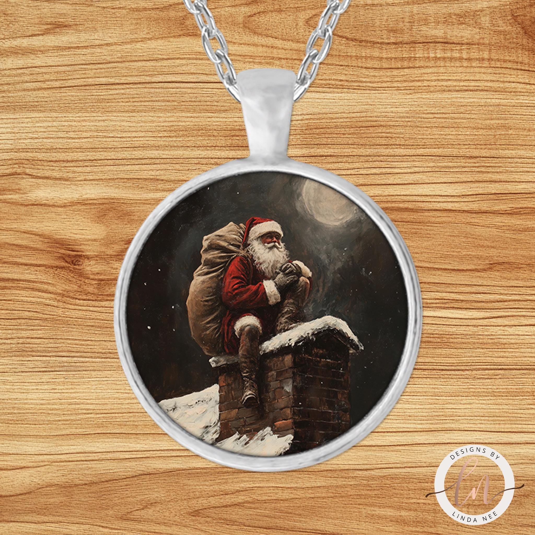 Dark Academia Christmas Pendant - Santa on Chimney