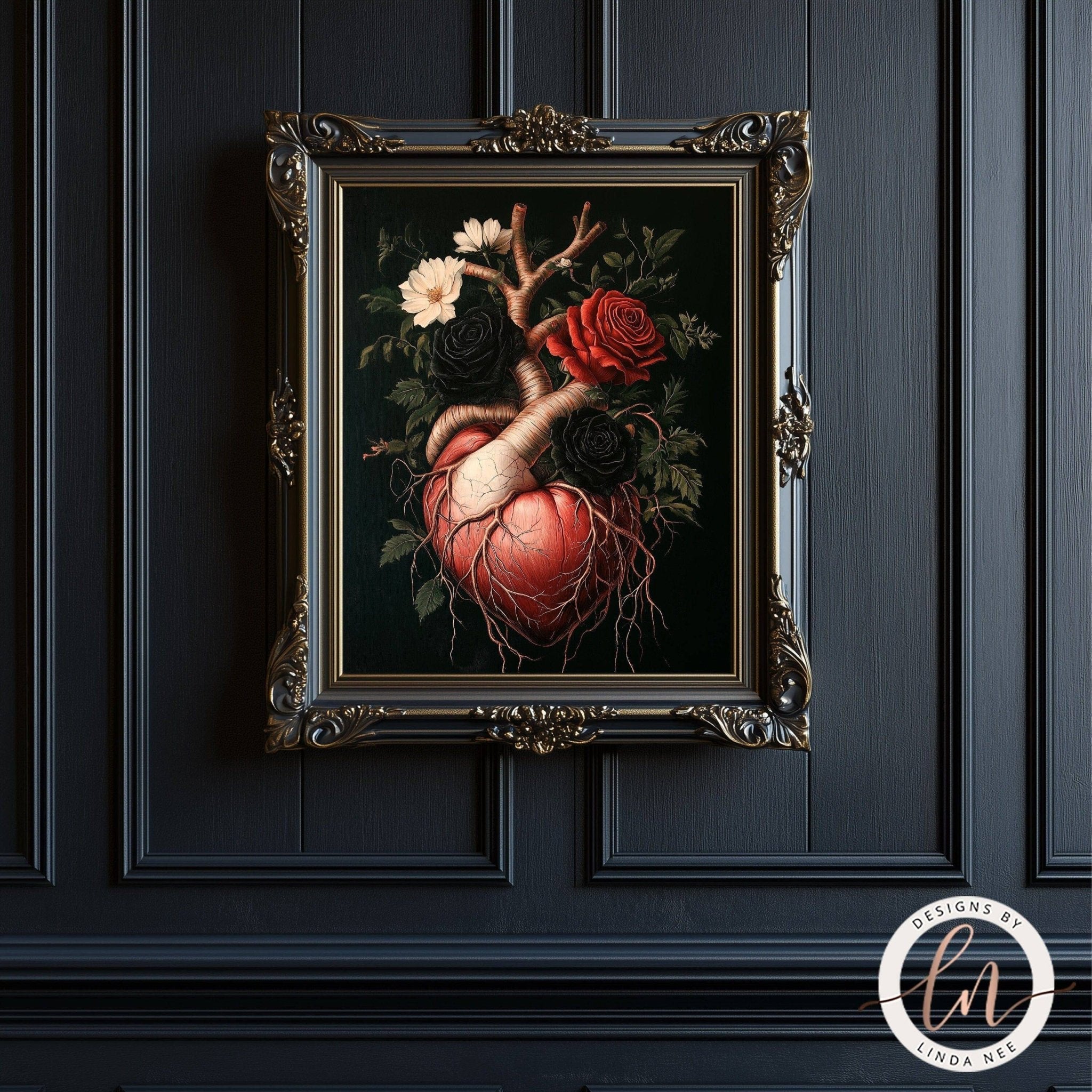 Dark Academia Anatomical Heart with Roses Wall Art