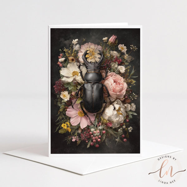 Dark Floral Beetle Greeting Card