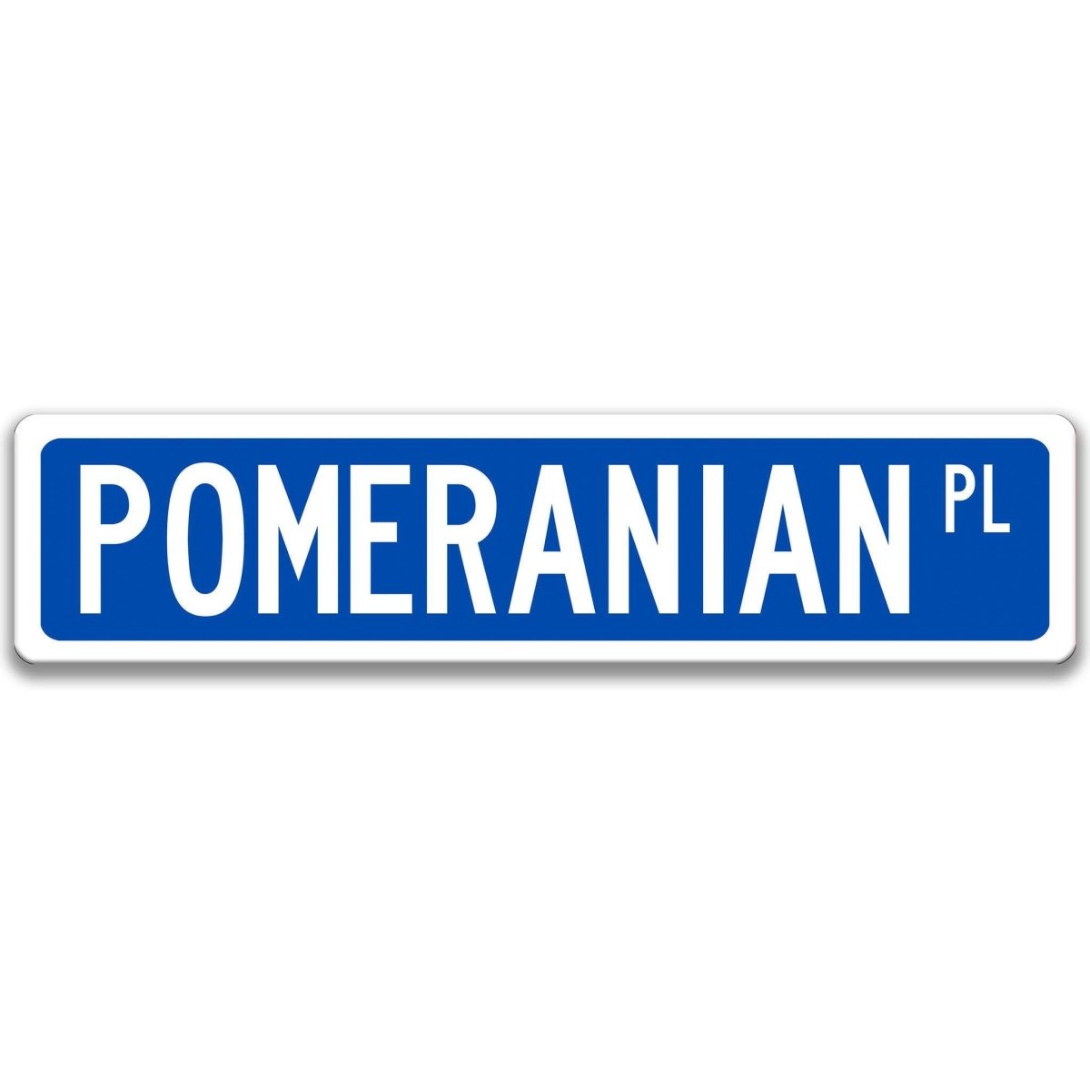 Blue Pomeranian DR aluminum street sign with white lettering