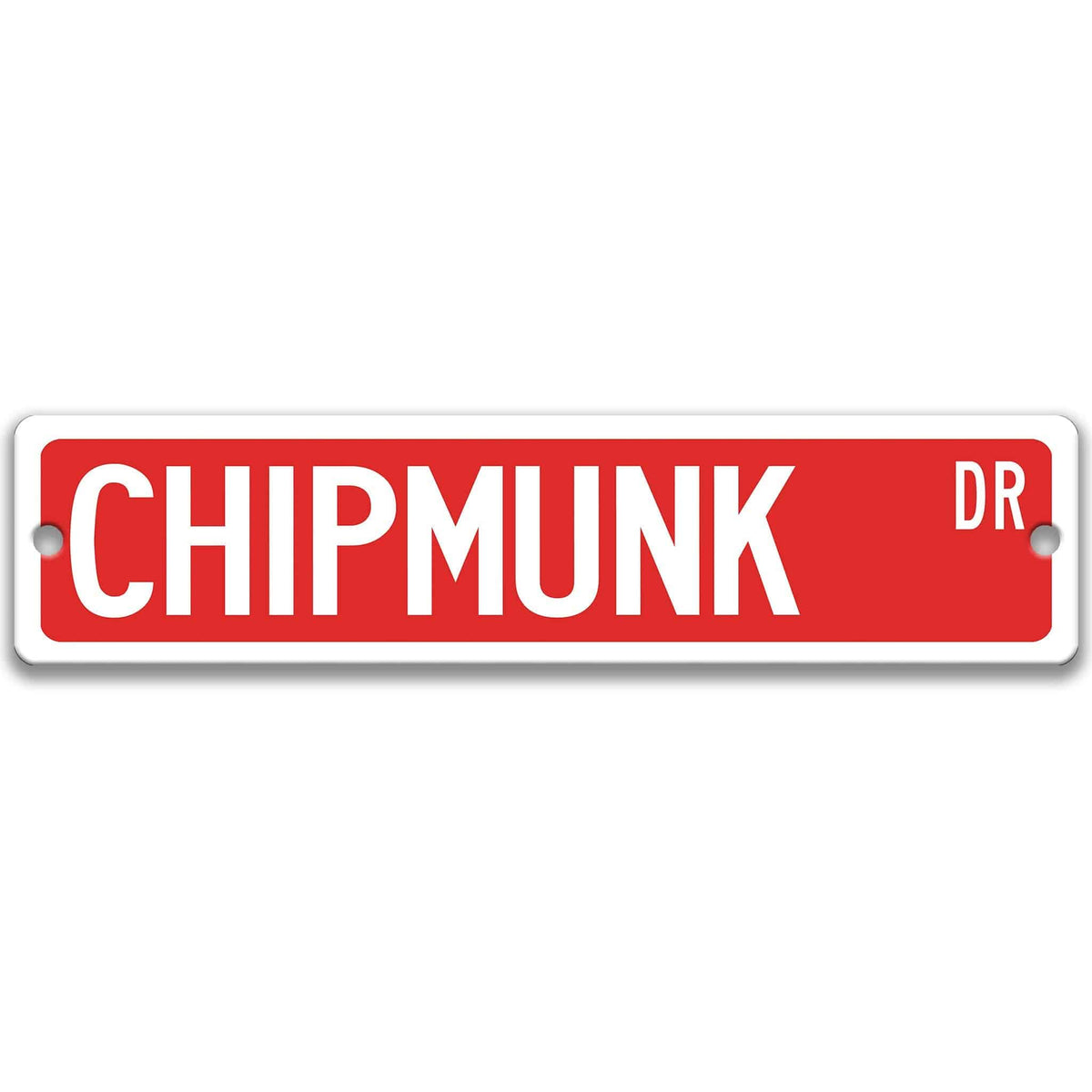 Chipmunk metal street sign in red background