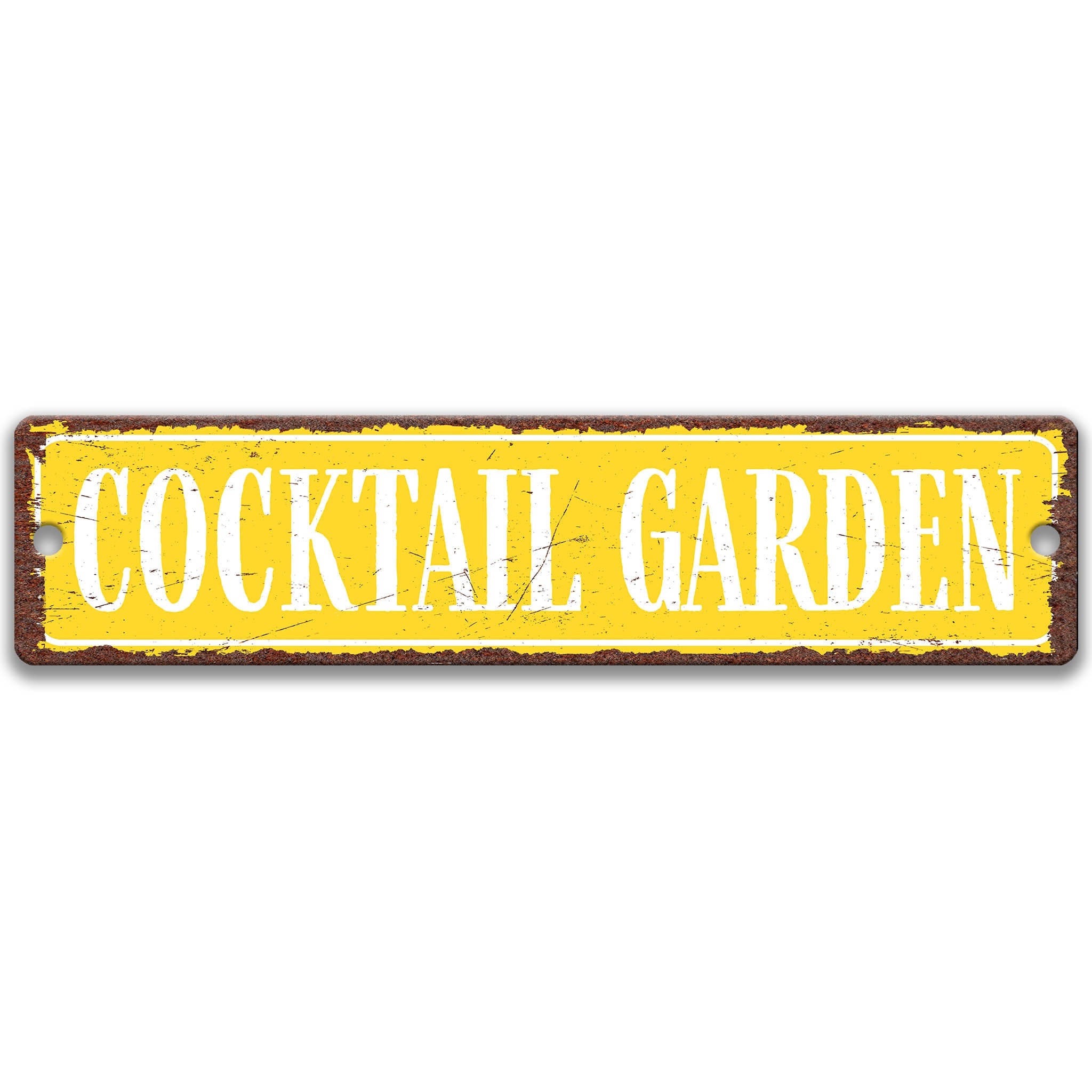 A yellow sign with the word "Cocktail Garden" written on it.