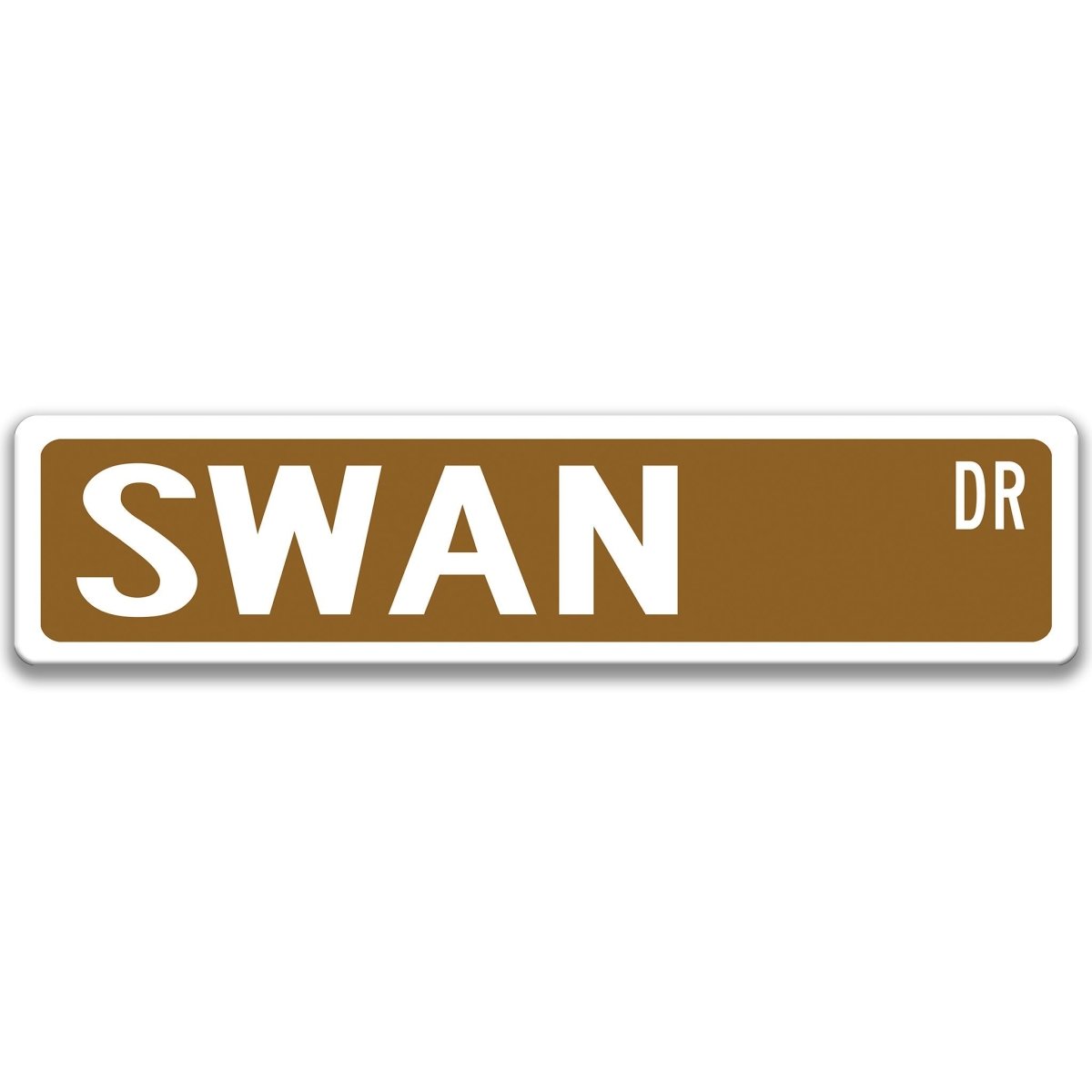Swan metal street sign, gray background, with swan silhouette design