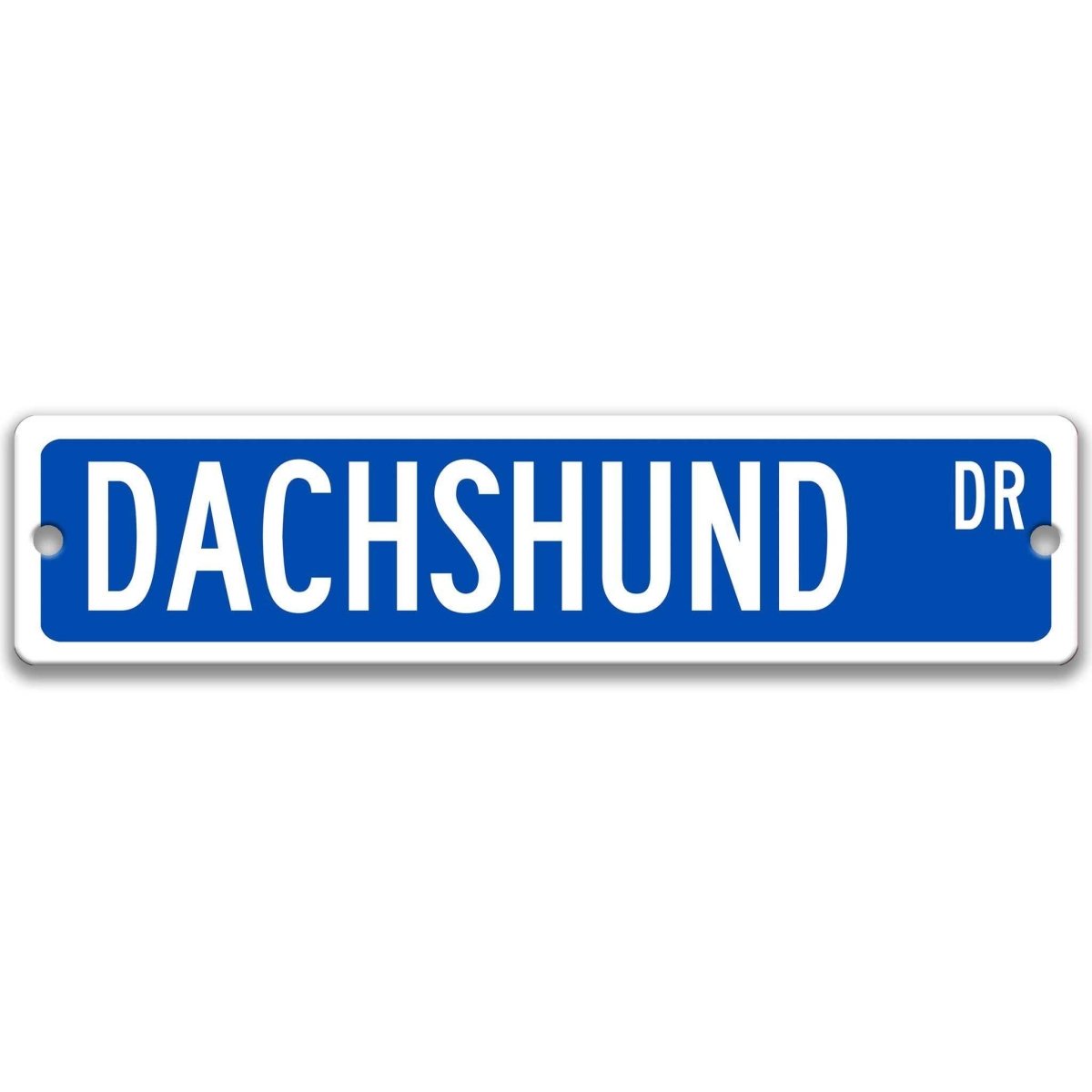 Blue Dachshund DR aluminum street sign with white lettering